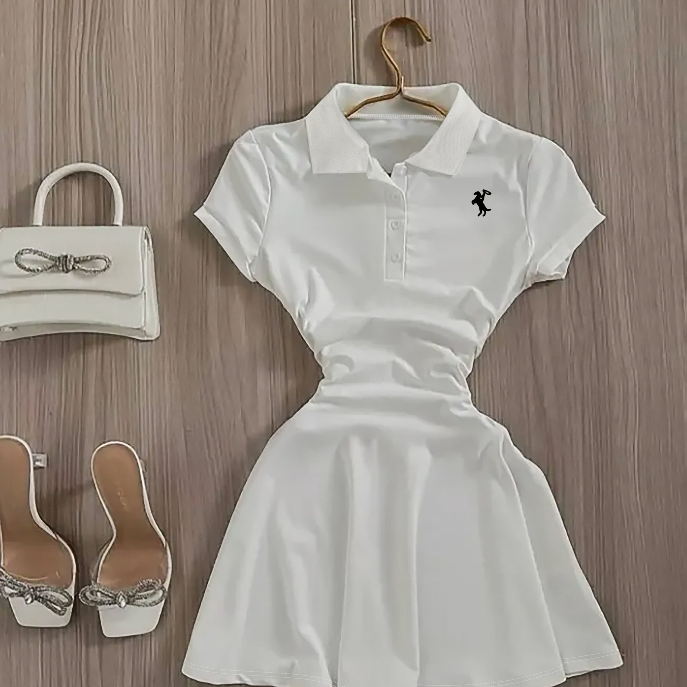 Y2k Embroidered Pattern Ribbed Collar Dress