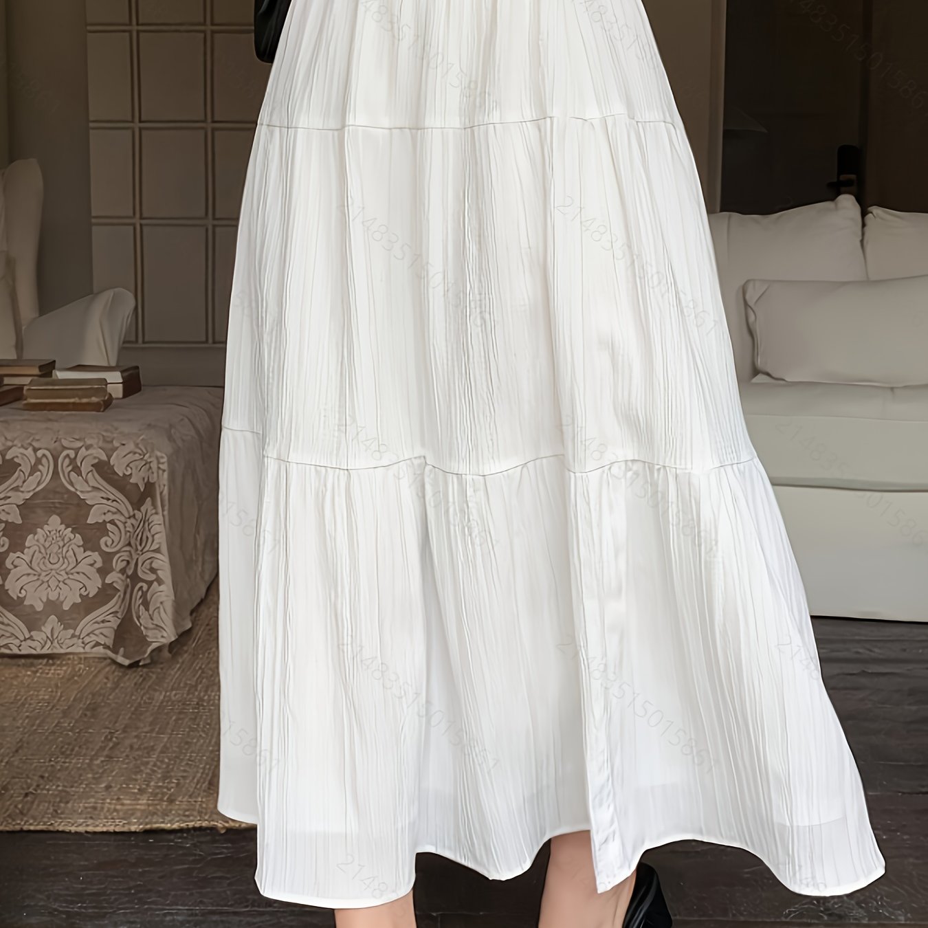 TEMU Elastische Taille, Schichten Skirt, Frauen Loose Plissee Skirt, Natürliche Weiß, Geeignet für Tägliche Casual Anlässe, für Frühling und Herbst.