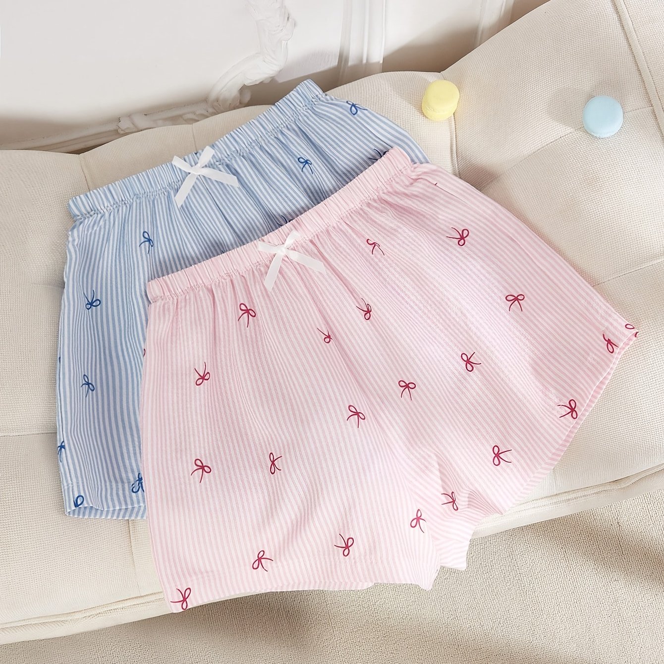 Image of Bs0908 Ladies' Two-piece Wear Pajamas, Fresh Pants, Comfortable Fabric And Loose Fit You To Spend , Elastic Waistband Shorts, Comfortable And Loose Pajamas Set