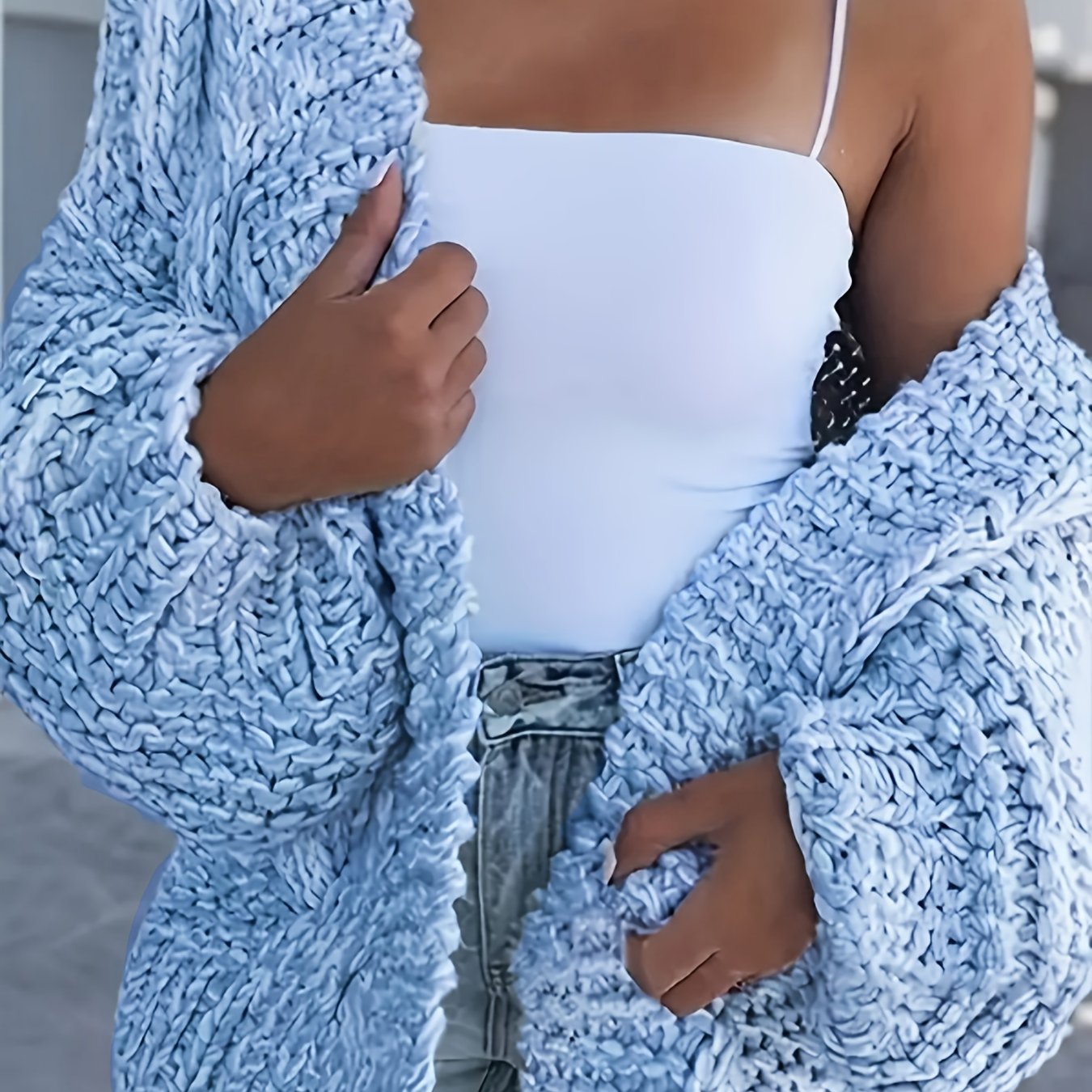 TEMU Plus Size, Elegant And Fashionable Plus-size Women's Knitwear, European And American Autumn/winter Style, Long-sleeve Solid-color Cable-