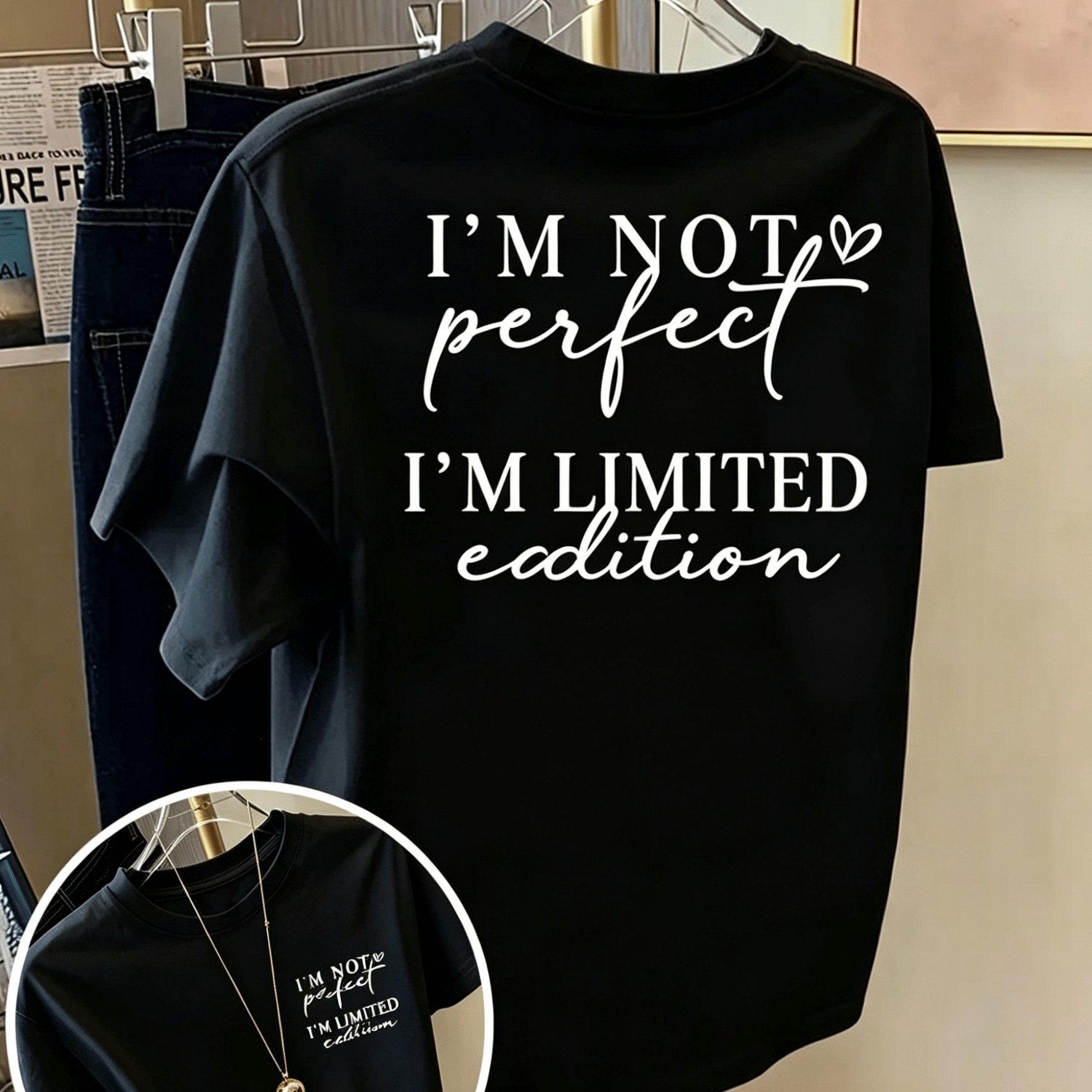 TEMU Front And Back Short-sleeve T-shirt - " Perfect" Edition Fashion Heat Transfer Print - Trendy Printed T-shirt, Fashion Item
