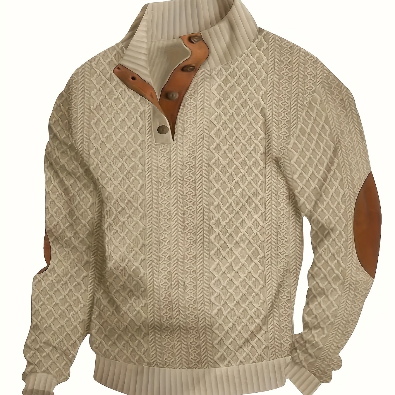 E-shop : Lässiges Herren-Freizeithemd mit Stehkragen Knöpfen für draußen, Langarm-Henley-Shirt, Freizeit-Top