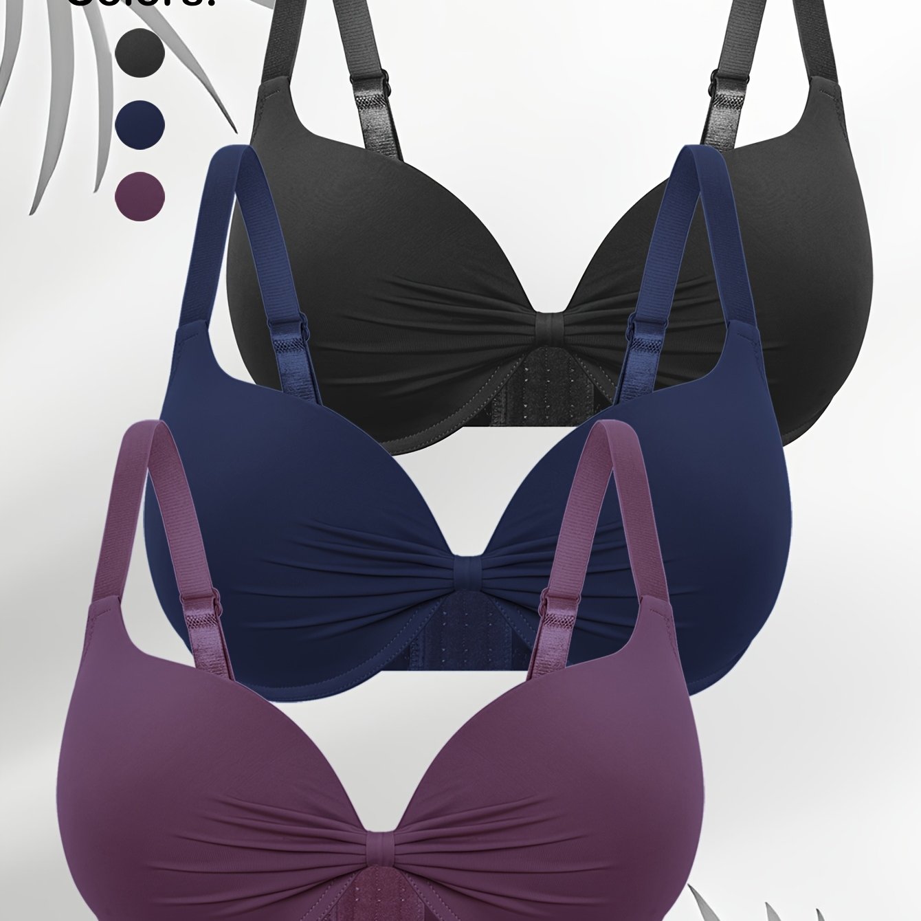 Image of 3pcs Plus Size Push Up Bras For Women, Comfortable T-shirt Bra, Ultra Soft Underwire Everyday Bras, Ultra Soft And Lightweight, Lightly Lined, Women's Lingerie And Underwear, Underwire