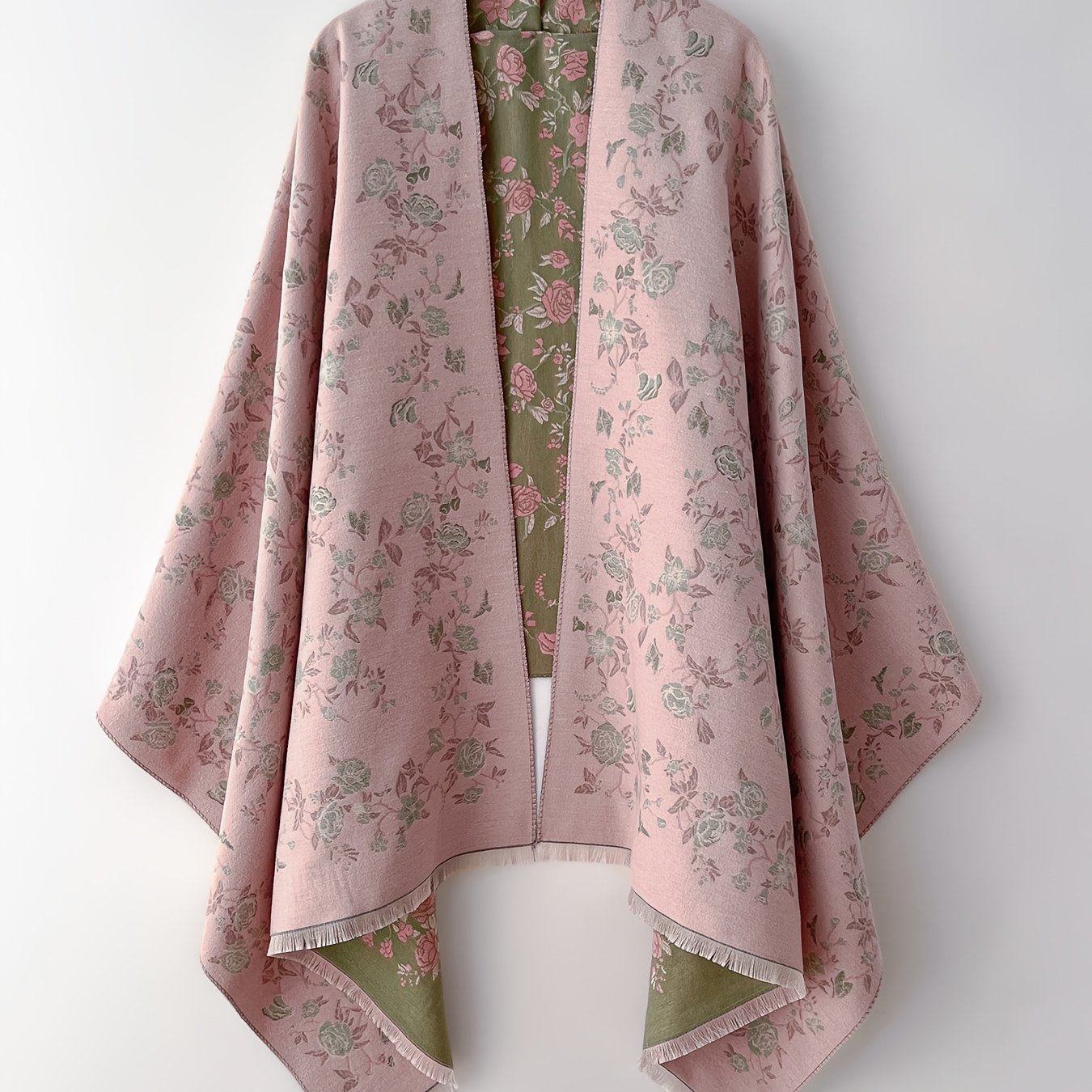 TEMU Plus Size, Double-sided Rose Floral Cape - Valentine's Day Outfit Gift, Romantic And Stylish Outerwear For European And American Streetwear And