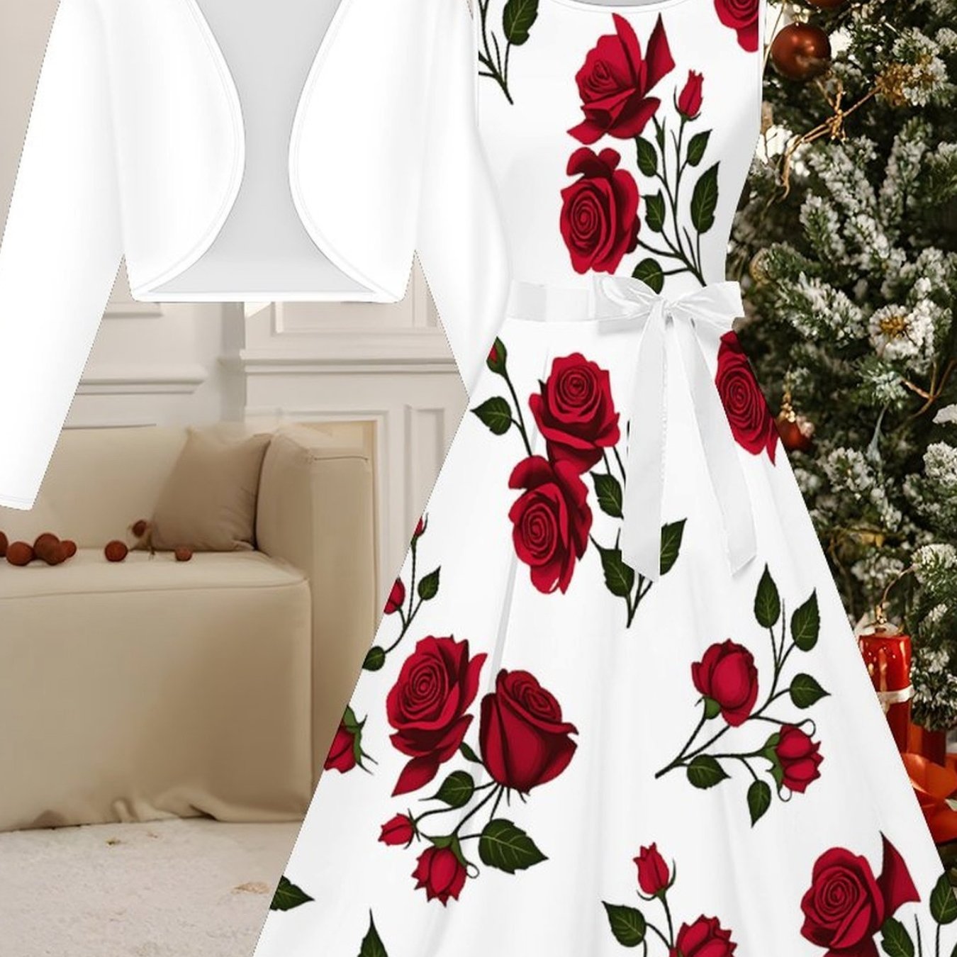 Image of Women's Summer Fashion Elegant Sleeveless Dress Floral Dress + Long Sleeve Jacket Suitable For Commuting, Dates, Weddings, Parties, And Shopping