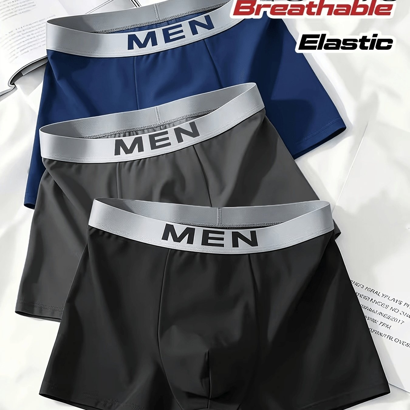 TEMU 3pcs Men's Underwear Set, Elastic Waistband With "men" Print, Breathable And Soft, Moisture-wicking, Comfortable , Ideal For Wear