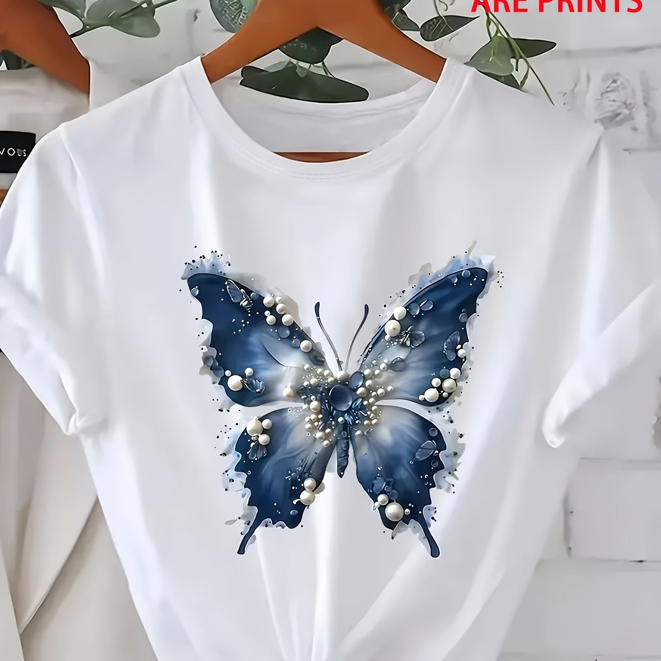 TEMU Plus Size - Plus Size - Ocean Wave Pearl Print Artistic Plus Size Short Sleeve T-shirt Women's Big Size Top Comfy Chic Apparel For Curvy Ladies
