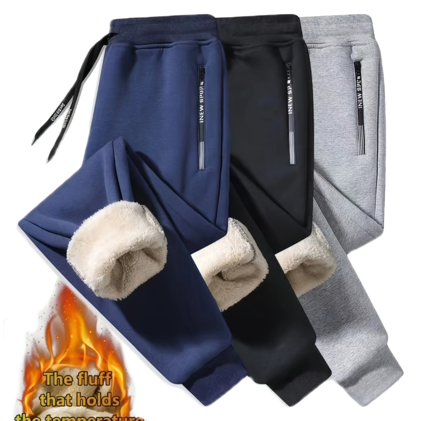 TEMU Set Of 3 Men's Thickened Fleece Casual Long Pants