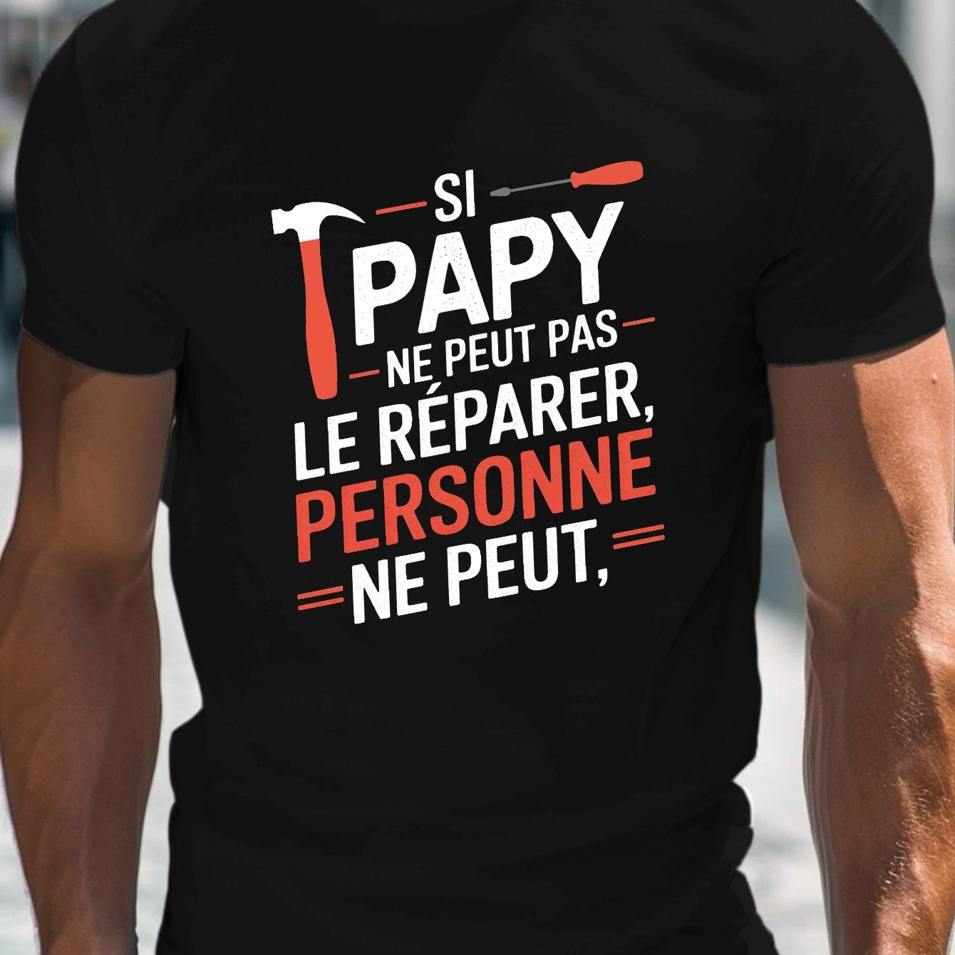 TEMU T-shirt pour Hommes "-père Ne Peut Pas Réparer" - Col Rond Décontracté, Manches Courtes, Chemise d'Été en Polyester Léger avec Imprimé Outil,