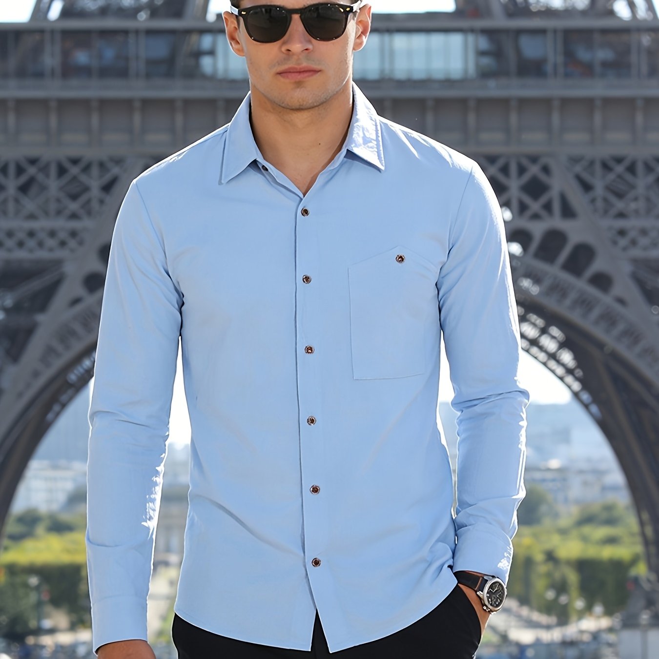 TEMU Spring/autumn Men's Long Sleeve Shirt Casual Linen Open Front Long Sleeve