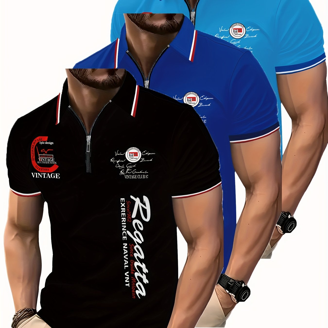 Men's 3d Full-body Summer Short-sleeve Zipper Shirt 3pcs Set