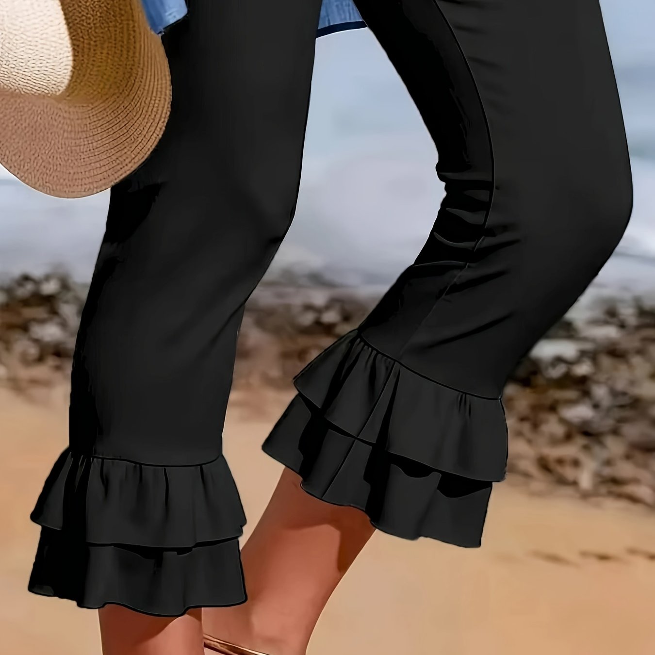TEMU Pantalon Capri Extensible Tendance pour Femme avec Ceinture Élastique et Reserrage aux Poignets, Adapté à Toutes