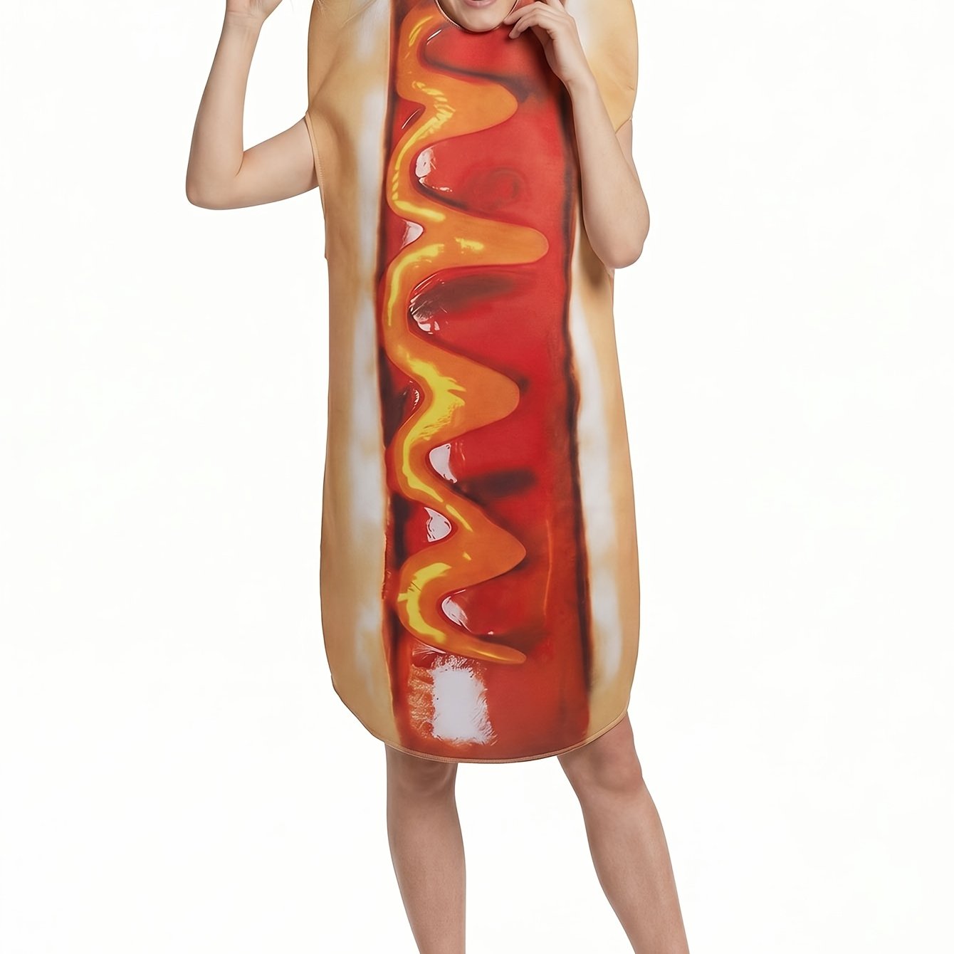 TEMU Hot Dog Cosplay Costume, Food Series Hot Dog, Halloween Performance Outfit, Comic Convention, Christmas, Happy New Year Atmosphere Costume, 1pc