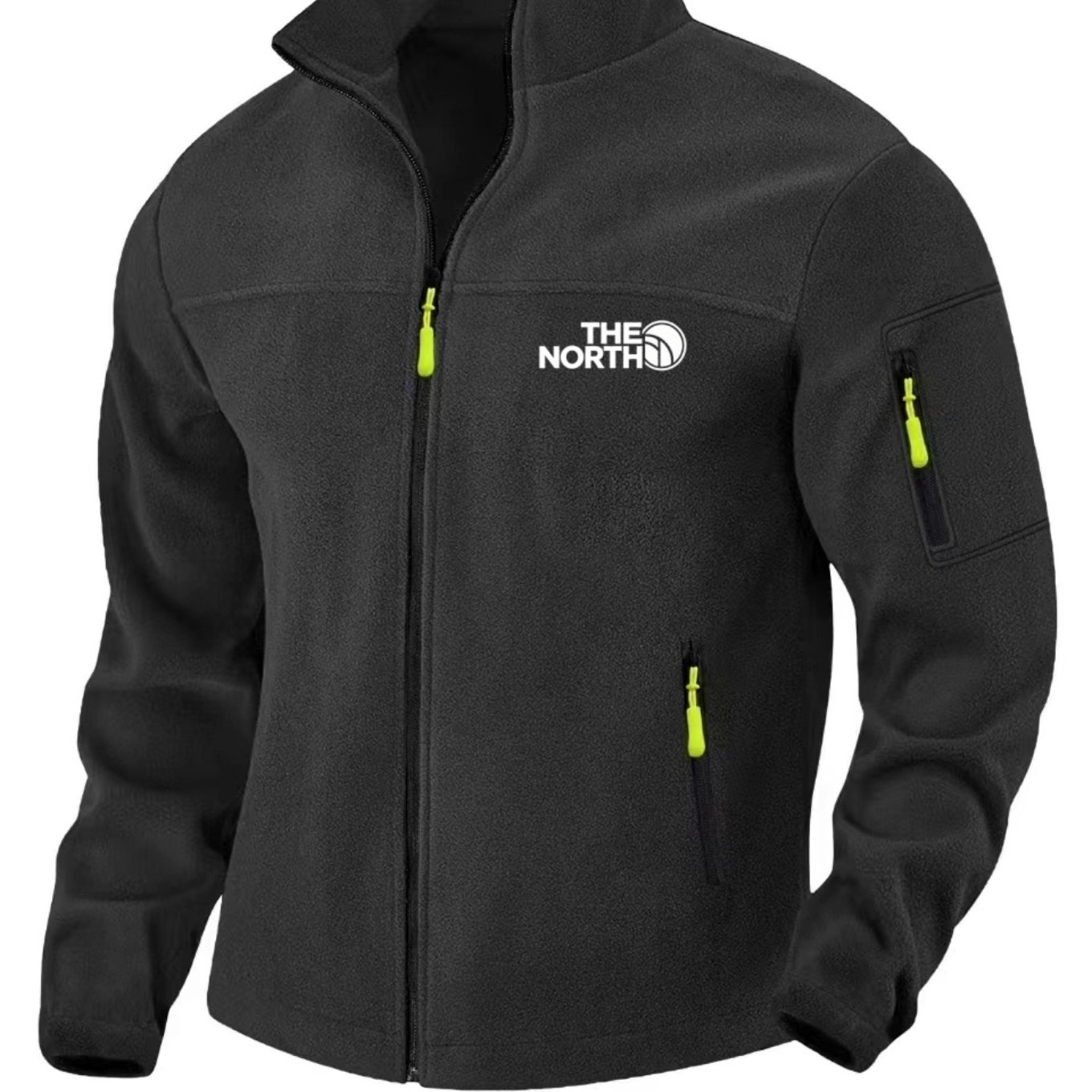 TEMU Men's New Fleece Lined Stand Collar Zipper Jacket, Letter Mountain Combination Print Decor, Multi-, Trendy Casual Top For Travel And , Men's