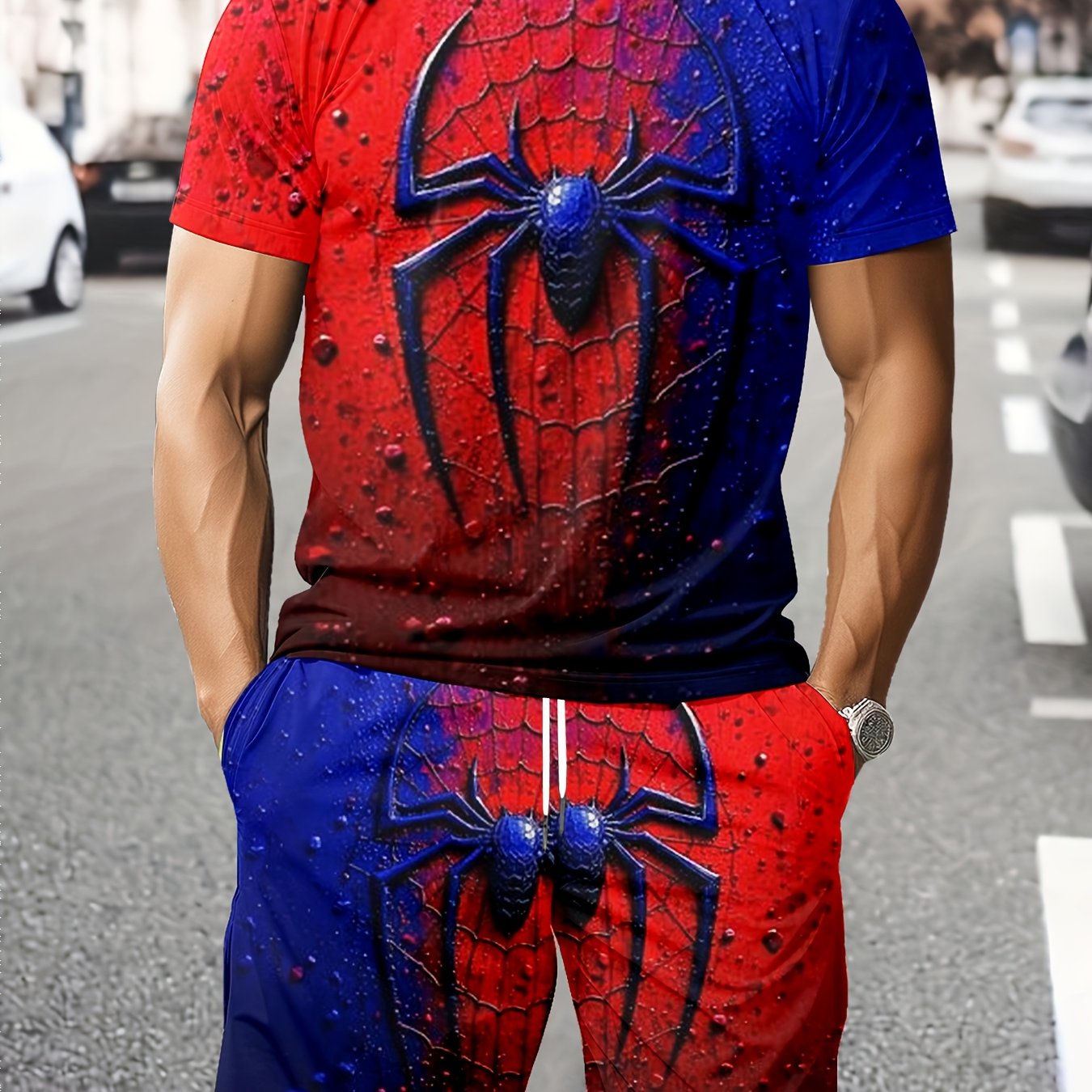 TEMU Conjunto Moderno para Hombre: Camiseta de Manga Corta + Shorts Casuales, Conjunto de Dos Piezas Ajustado para Verano, Moda Masculina