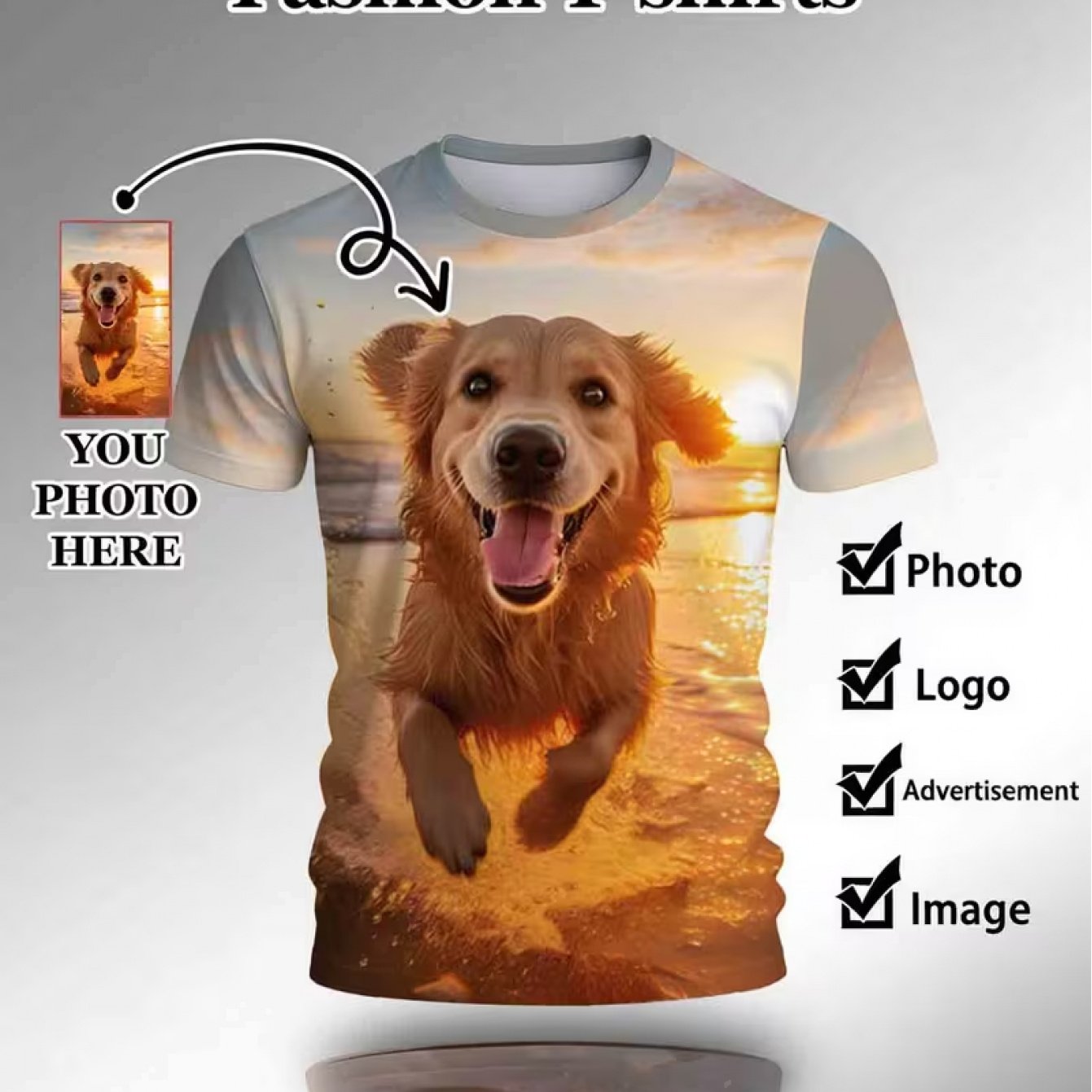 TEMU Men's Custom Photo Personalized T-shirt, Personalized Custom Photo/logo/advertisement Printed T-shirt, Your Own Image For Customization, Photos,
