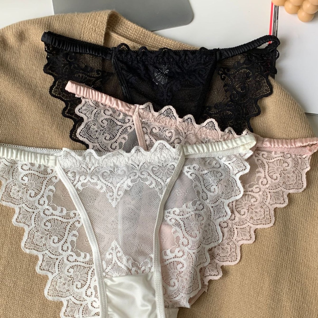3pcs French Pure Desire Lace Underwear New Summer Thin, Comfortable, Breathable, Low Waist Triangle Pants