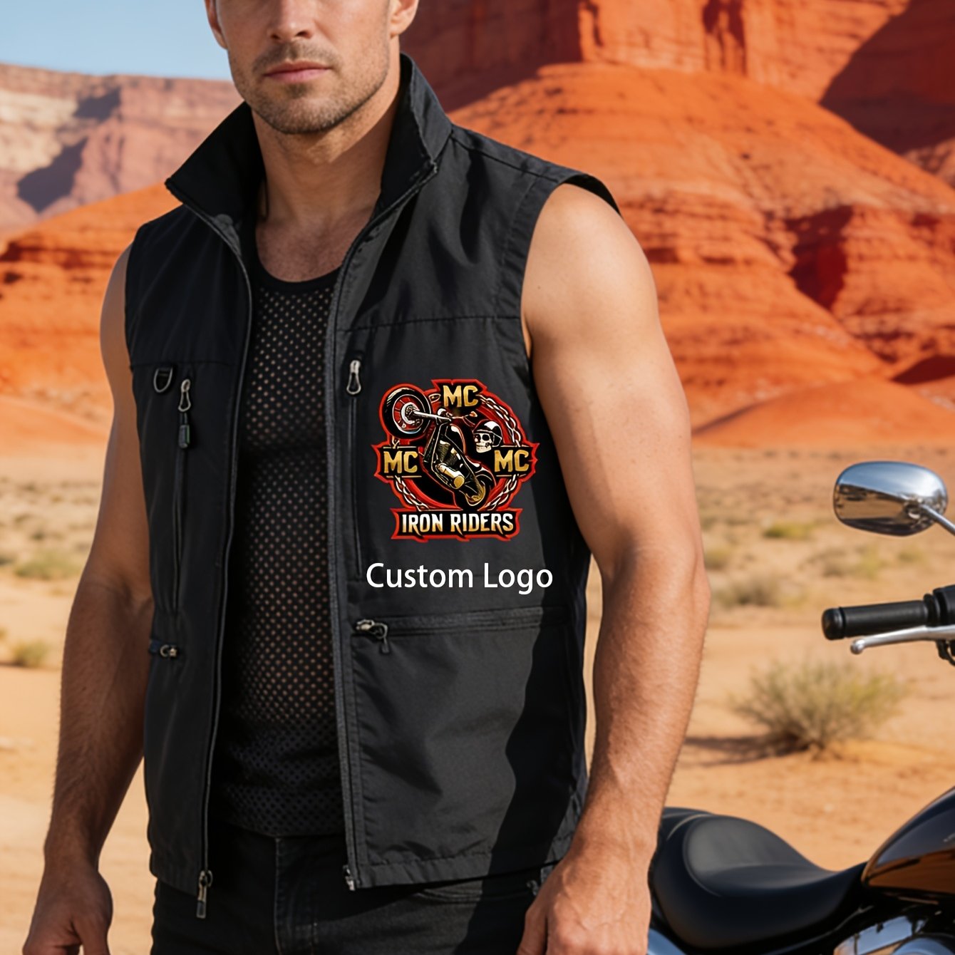 TEMU Plus Size Asian M-6xl, Unisex American-style Cycling Vest With Collar And Workwear Design, Self- Club Logo, Outdoor Fishing And Hiking Workwear,