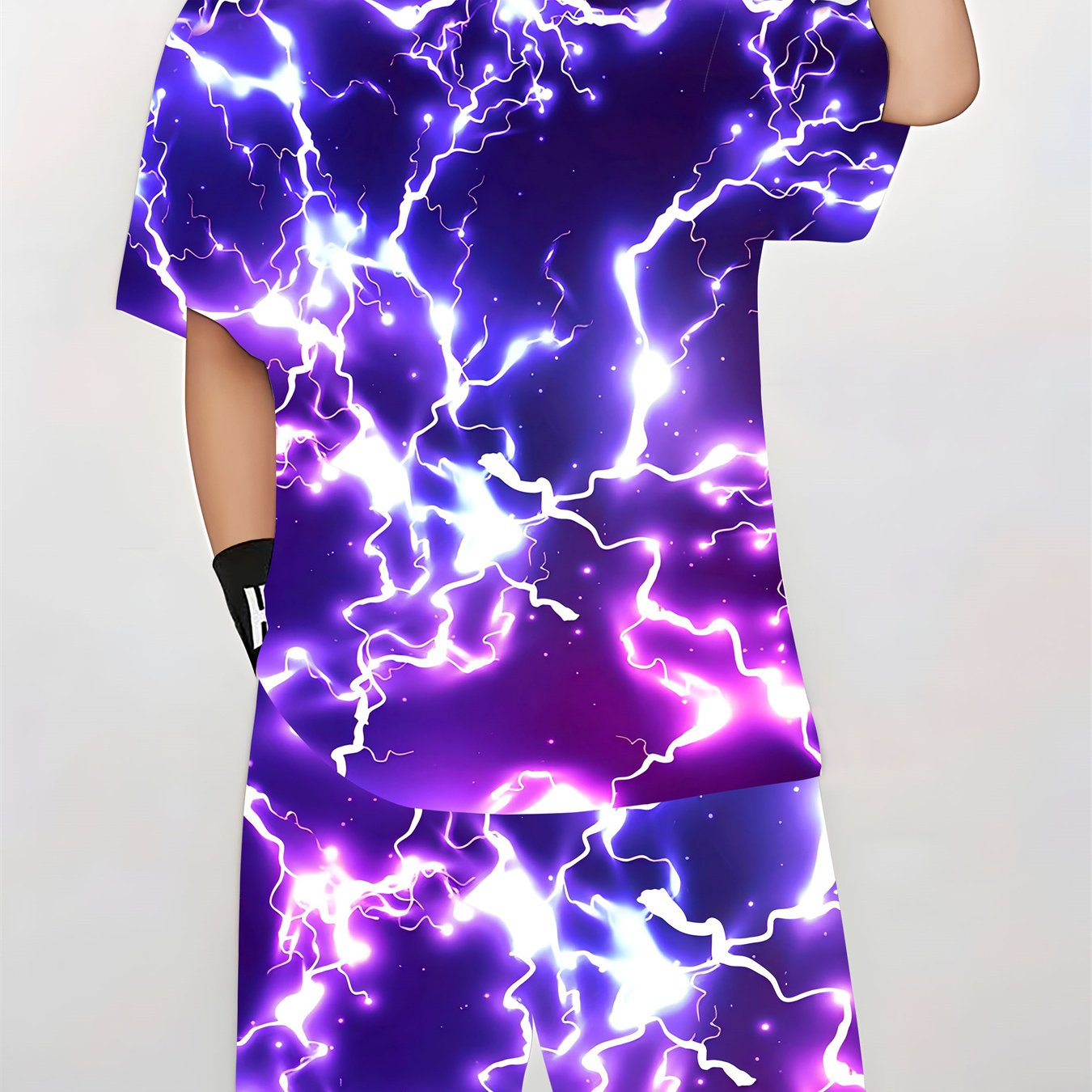 Image of Lightning-themed T-shirt Set For Outdoor Sports Features A 3d Print Streetwear Design With A Pattern, Including A T-shirt And Casual Shorts, Perfect For Outdoor