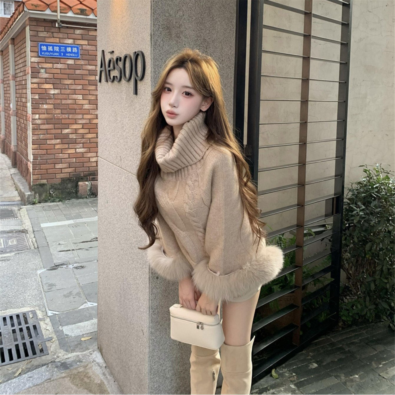 TEMU 韓国風 ふわふわロングスリーブネックセーター レディース 秋の優雅で甘いリッチスタイル ゆったりトなアウタートップ
