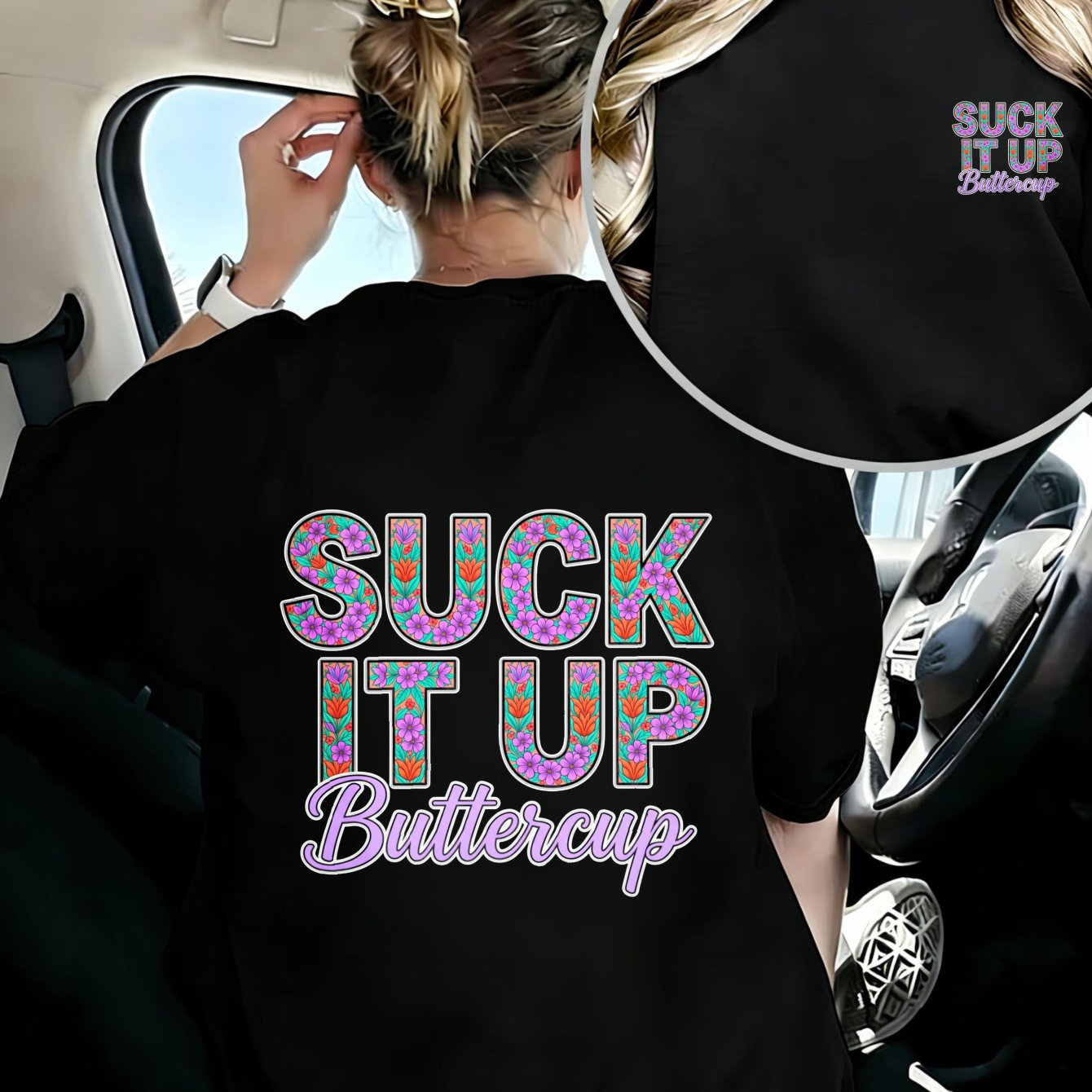 TEMU Plus Size - Women's Oversized 100 Neck T-shirt, Casual Streetwear Style, Floral Text Design, Perfect For Car Rides And Daily Wear, Summer