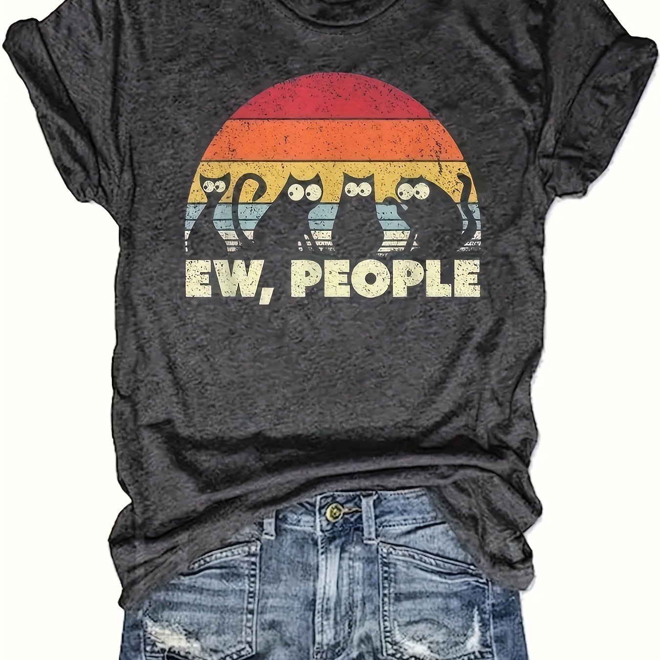 Image of Plus Size - Plus Size - 2024 Cross-border European And American Women's Wear, Round Neck Short Sleeve Casual Loose Top Base Short Sleeve T-shirt