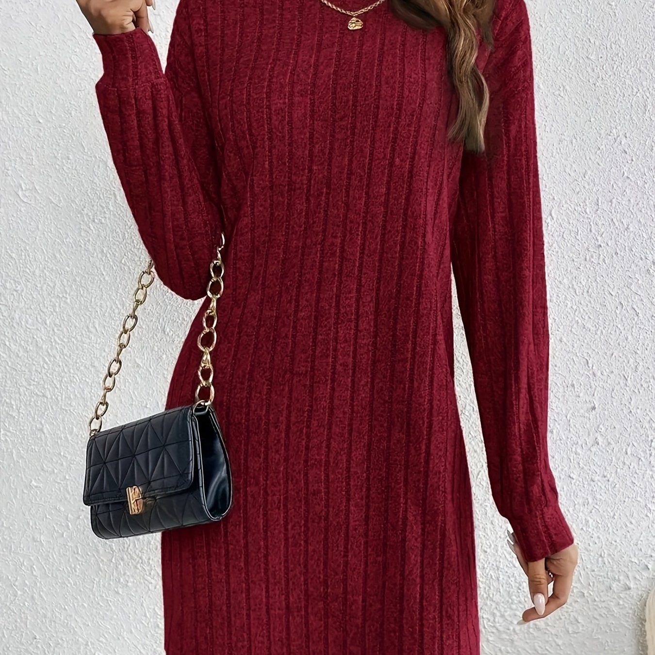 Autumn Women's High Neck Long Sleeve Crop Elegant Fashion Dress