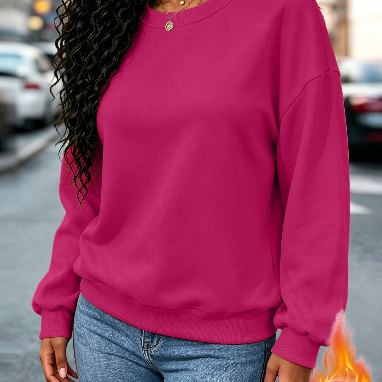 TEMU Women's Casual Crew Neck Sweatshirt, -lined Long Sleeve Pullover, Solid Color , Casual Polyester Fabric, Slight Stretch, Adult Sweatshirt A29