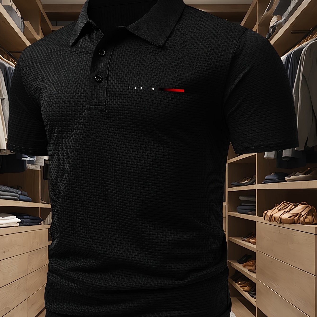 TEMU Summer Lightweight Men's Short-sleeve Shirt With Chest Print And Button- Collar Design