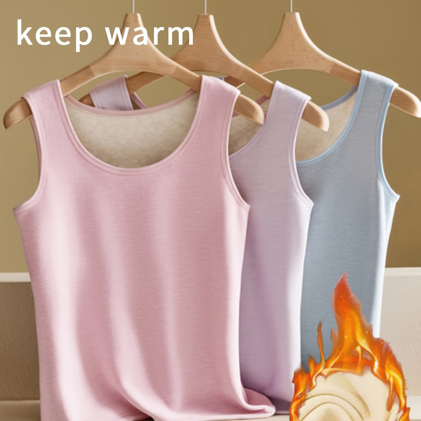 3pcs Women's Autumn/winter Thickened -lined Warm Vests, Comfortable Base Layer Underwear