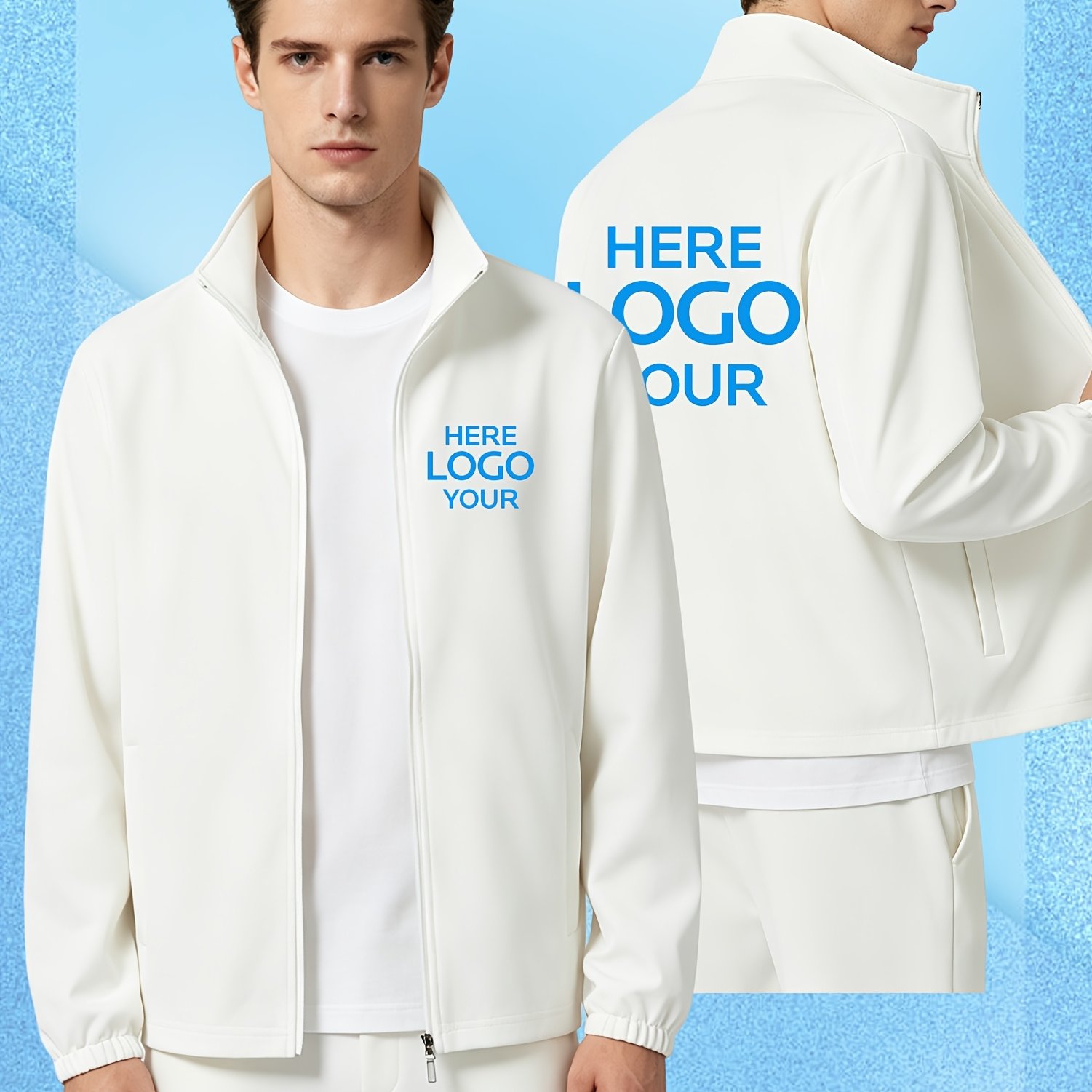 TEMU Men's Zipper Cardigan Jacket, Customizable With Logos, Photos, And Emblems. Features A Collar, A Stylish, Simple, Refreshing, And Comfortable
