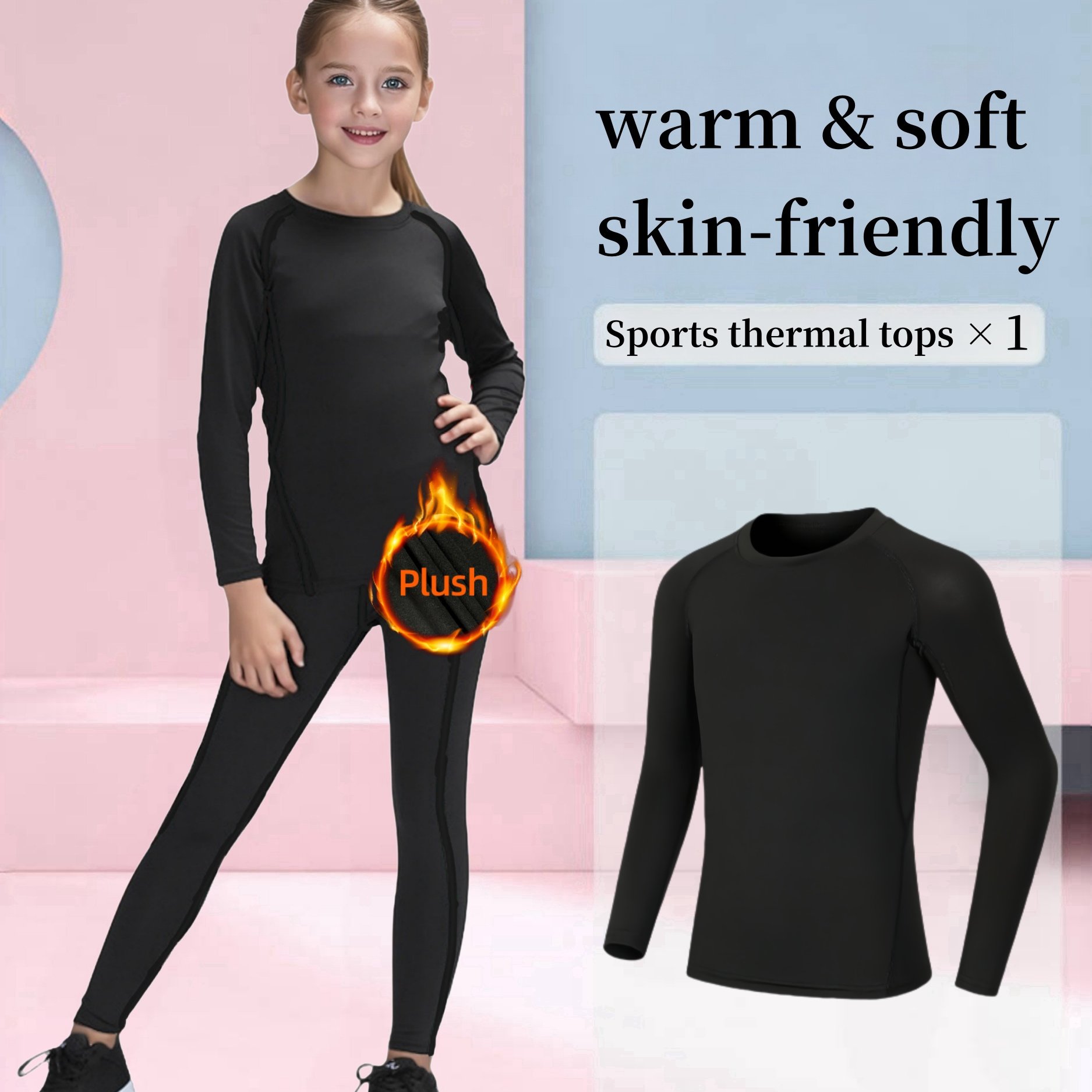 E-shop 1 Stück Herbst Winter Mädchen Warmes Samt und Verdicktes Unterwäsche Top, Lange Ärmel und Samt Warm, Weich und Hautkomfortable Basis, Geeignet