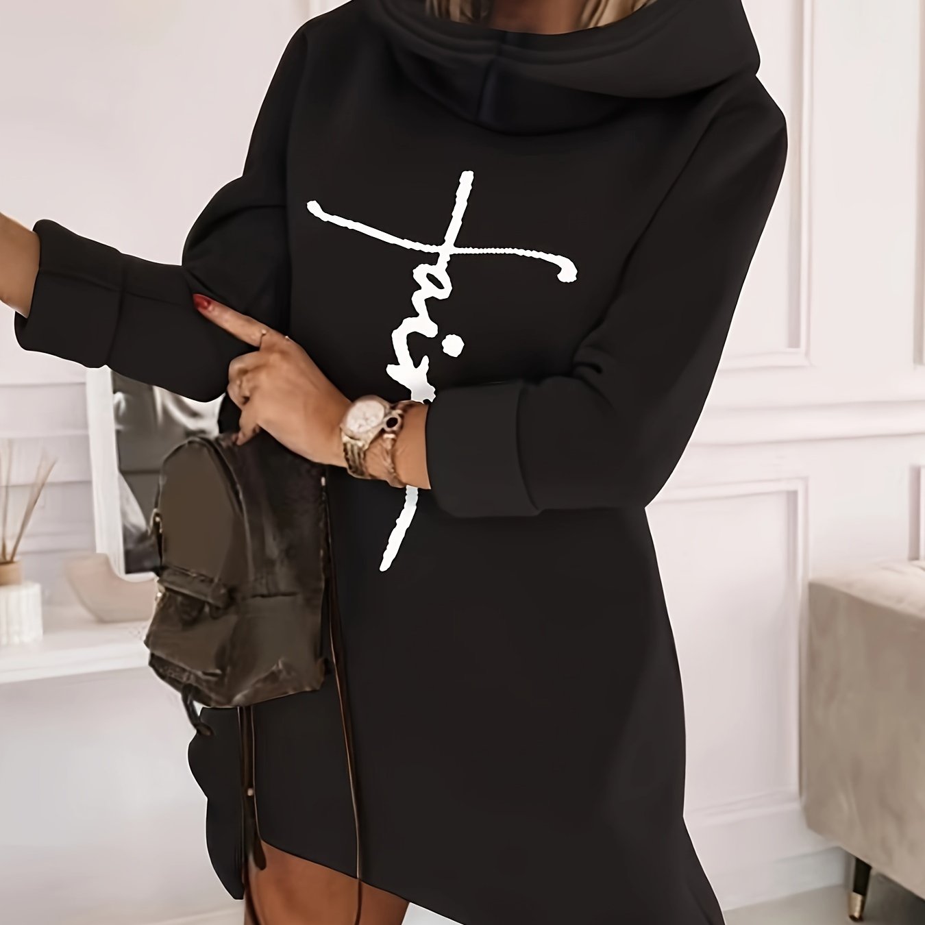 Letter Print Long Sleeve Sweatshirt Dress