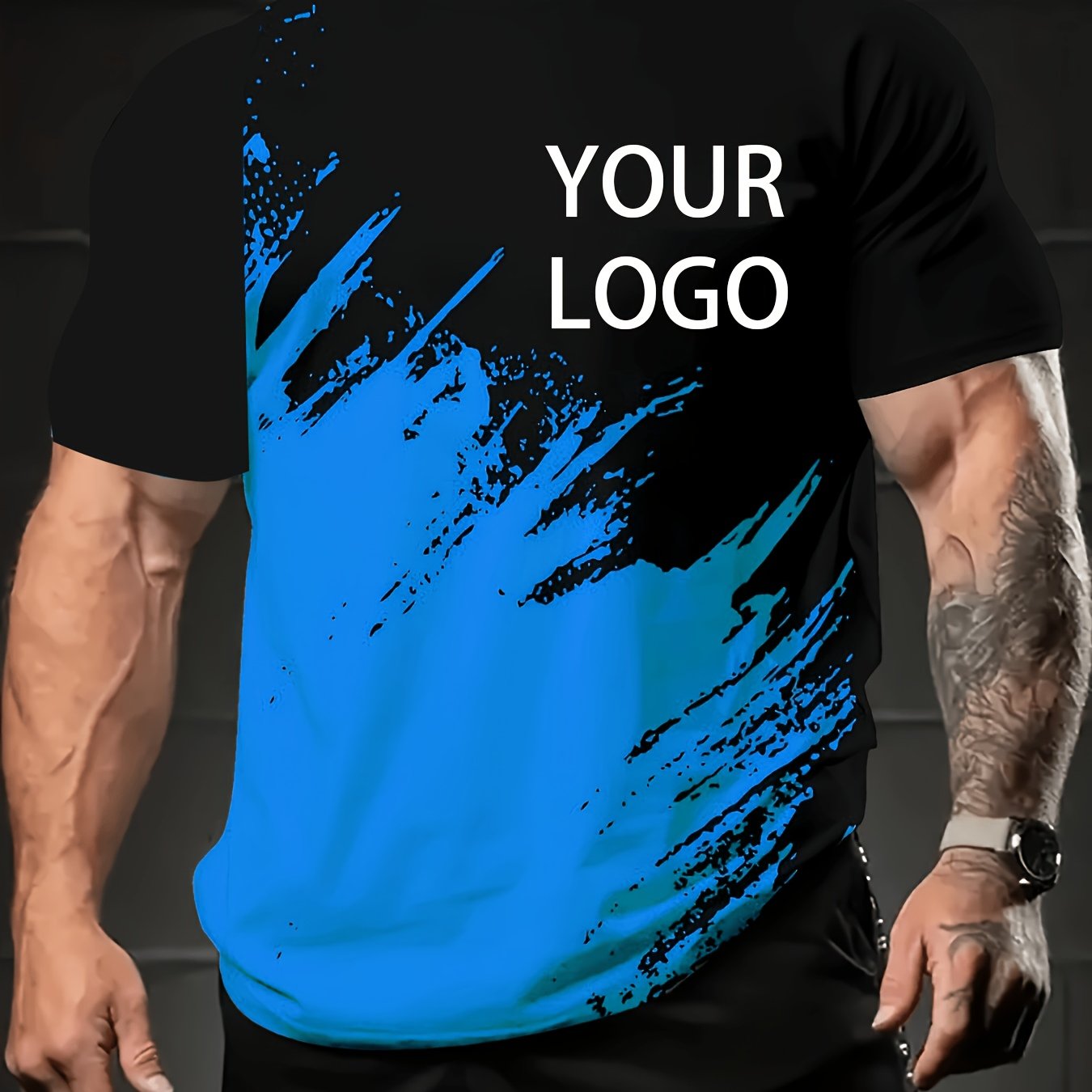 TEMU Men's Custom Pattern Short-sleeve T-shirt, Breathable Crew Neck Casual Summer Outdoor Top With Slightly Sheer Fabric, Printed Effect T-shirt,