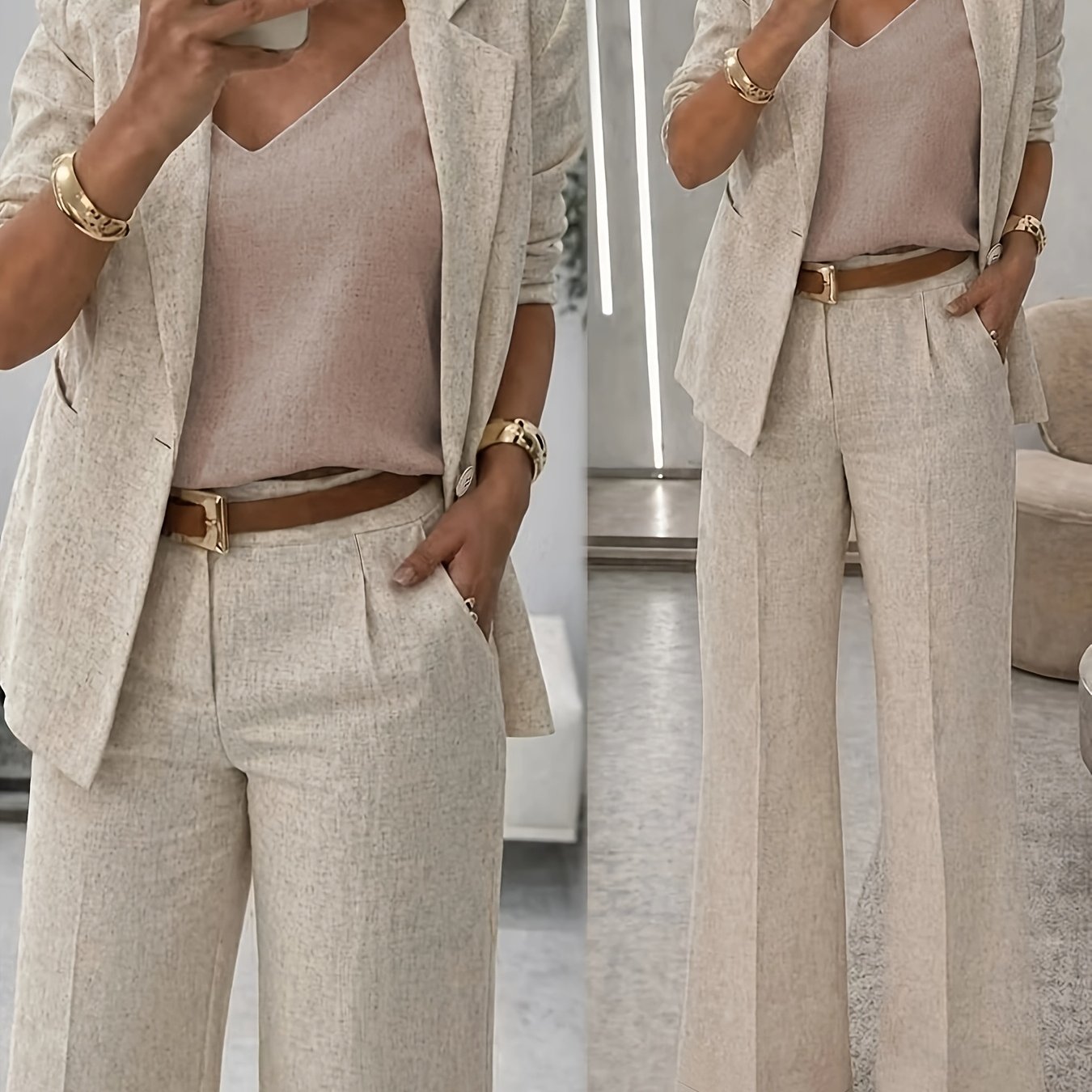 TEMU Women's Suit Set, Blazer And Straight Trousers