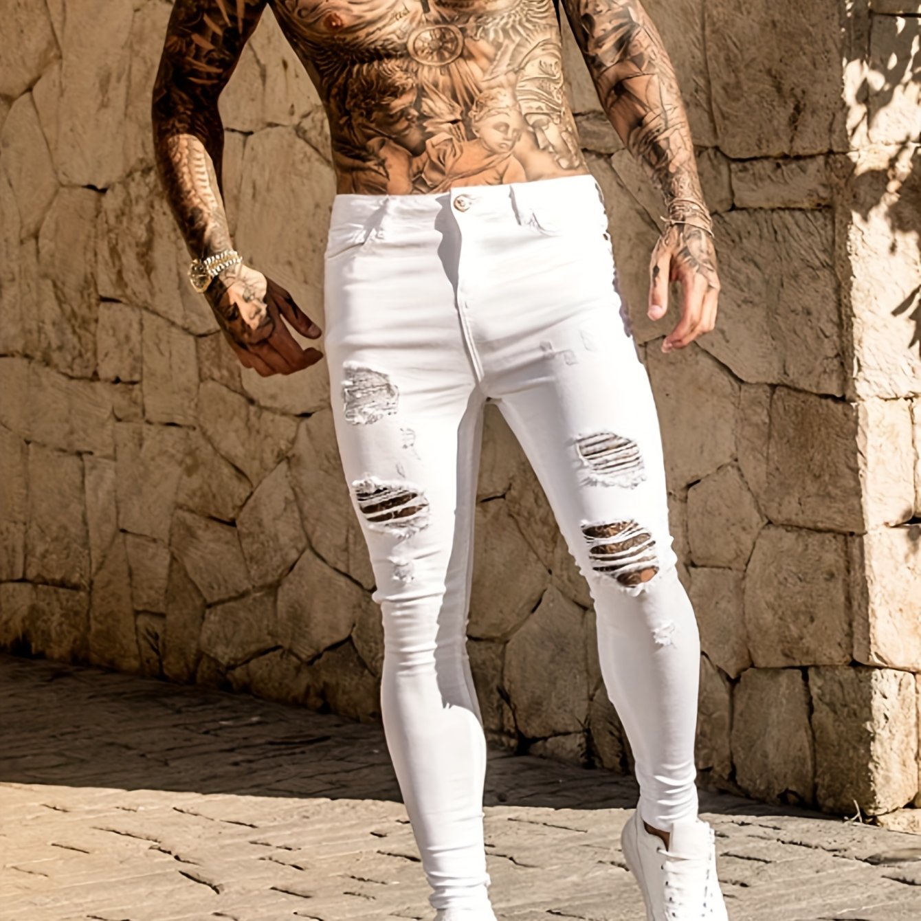 Men's Jeans Stretch Distressed Casual Slim Fit Trendy Korean Style Skinny Jeans