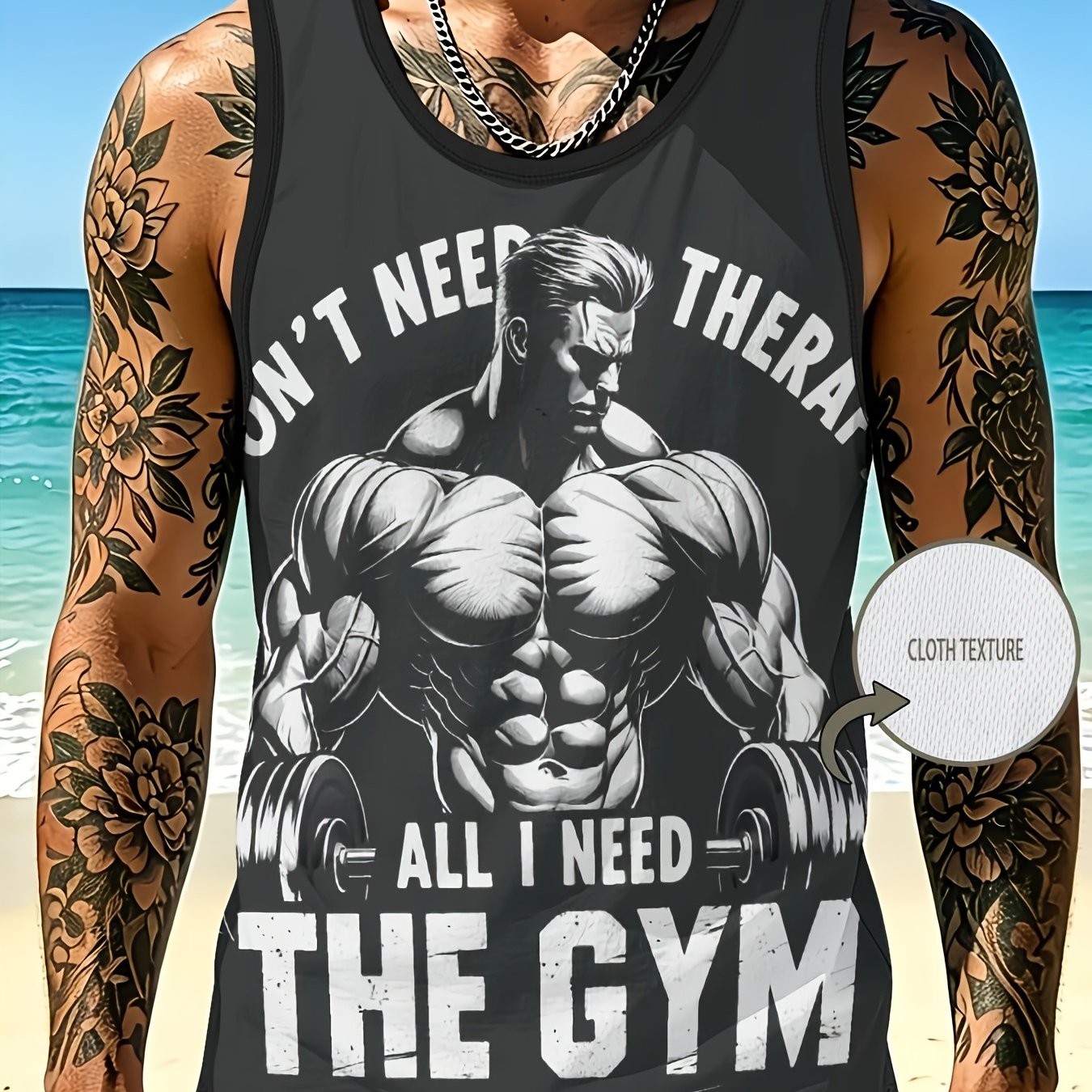 TEMU 1pc Men's Breathable Mesh Vest Digital Printed, Breathable Sleeveless Top For Fitness And Running