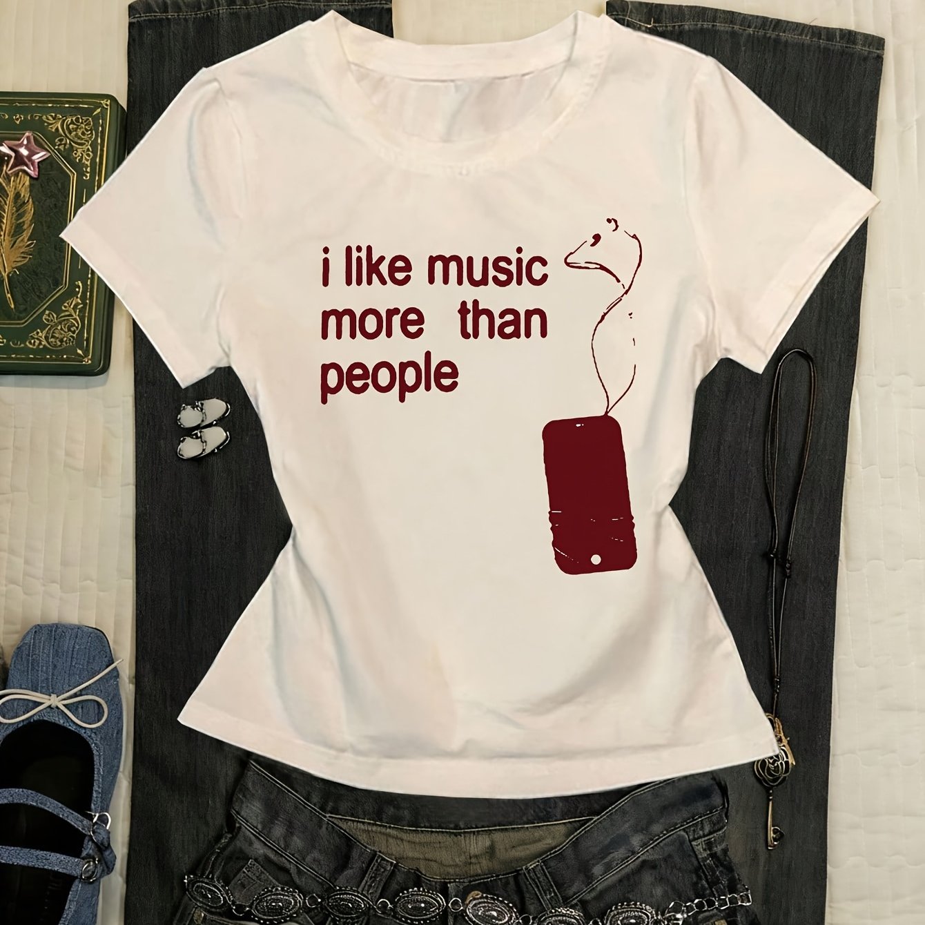 TEMU I People. Fun And Humorous Printed Pattern Summer Women's Casual Fashion Round Neck T-shirt.