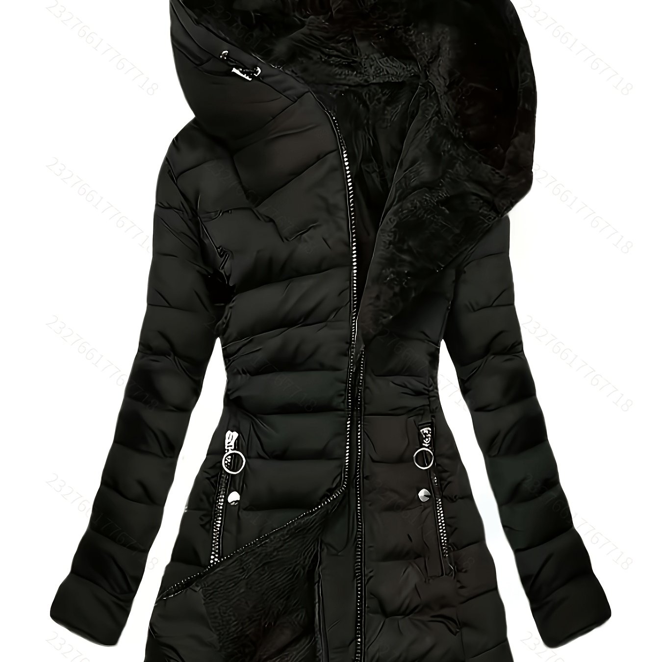 TEMU Women's Fall Winter Warm Coat Hooded With Drawstring Fleece-lined Mid-length Padded Jacket