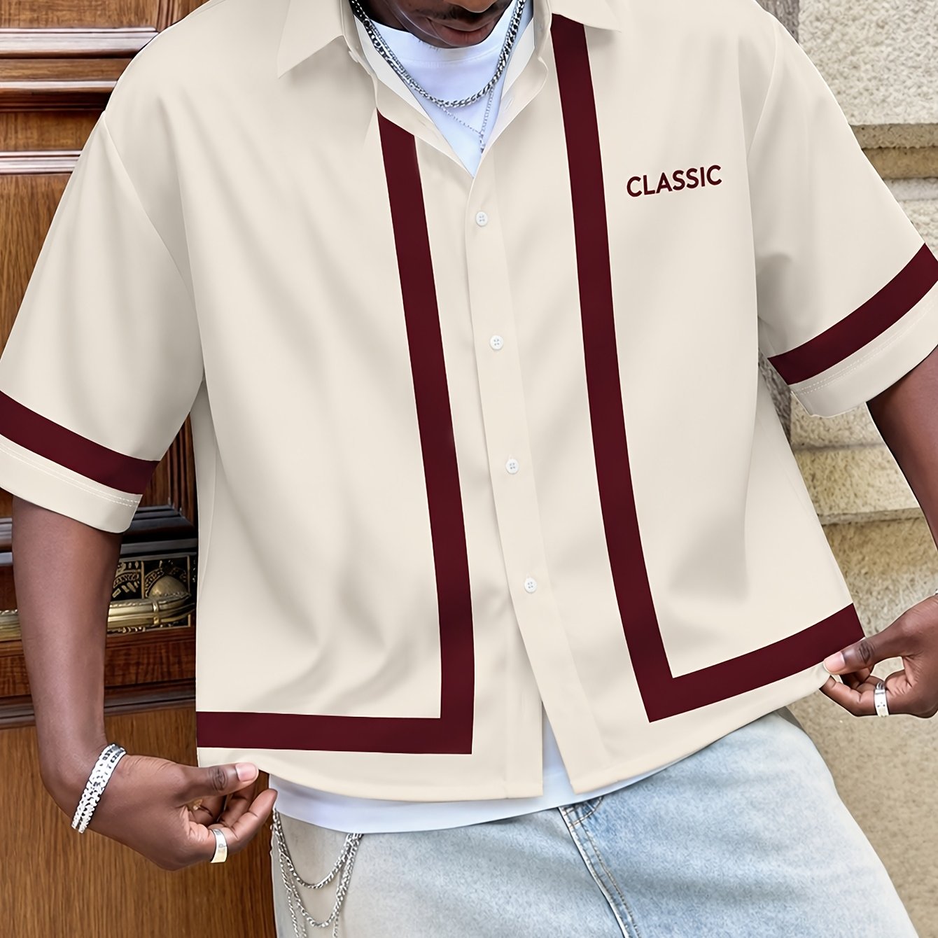 TEMU Men's Short Length Oversized Casual Top Summer Men's Short Sleeve Shirt Vintage Casual Open Front Top
