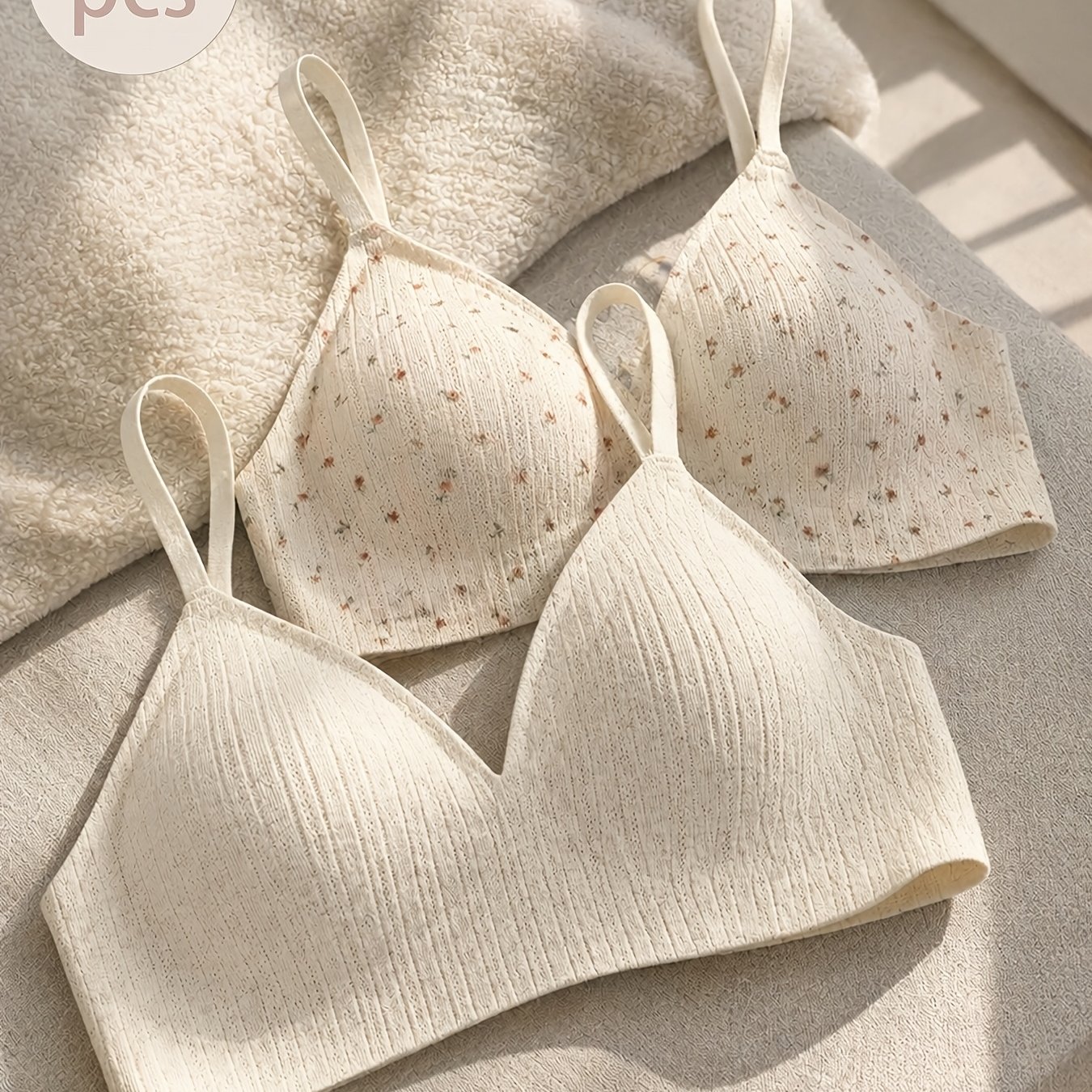 TEMU Lot de 2 soutiens-gorge triangle français printemps-été, filetage , sous-vêtements confortables, petite fleur, armature, soutien-gorge et facile