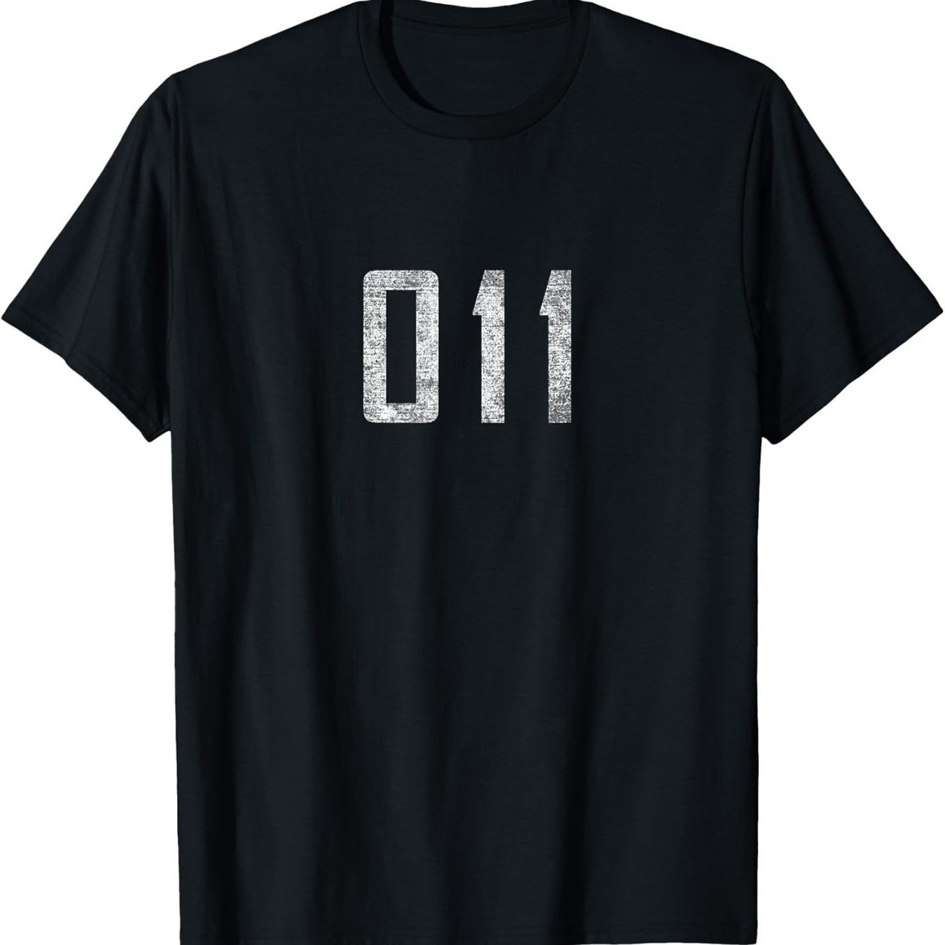 Image of 1 Distressed T-shirt | Soft Breathable Casual Tee With Distressed '11' Graphic Print, Regular Fit, Long Sleeve, Crew Neck, Black, Perfect For , Stretch Fabric