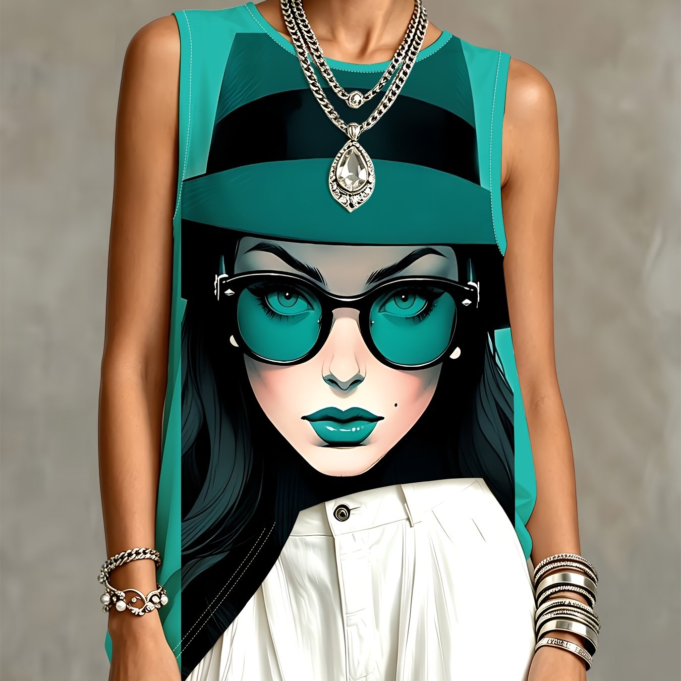 TEMU Fashion Printed Sleeveless Top, Women's Pattern Vest, Multicolor Design Trendy Item