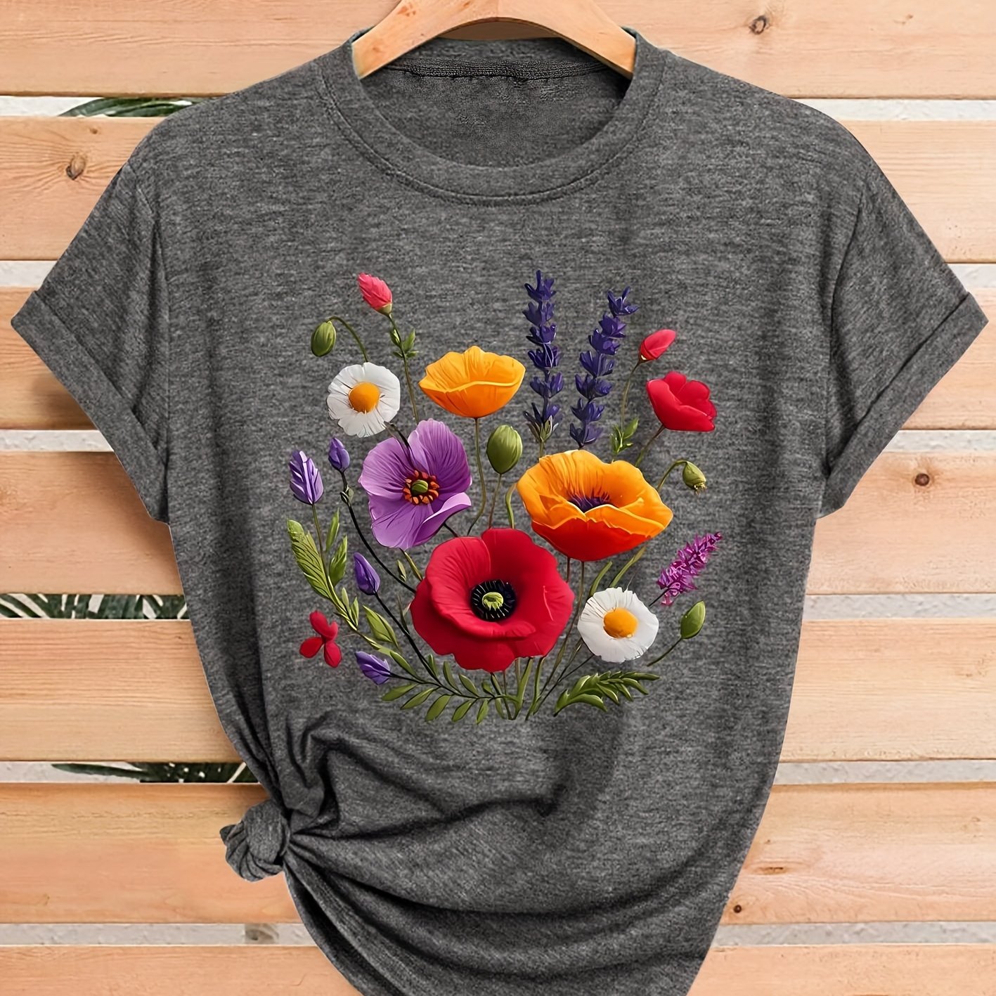 TEMU Plant Floral Pattern Print Fashion Retro Style Women's Spring Autumn Season Casual Athletic Style Neck Short Sleeve T-shirt Multicolor S-xxl
