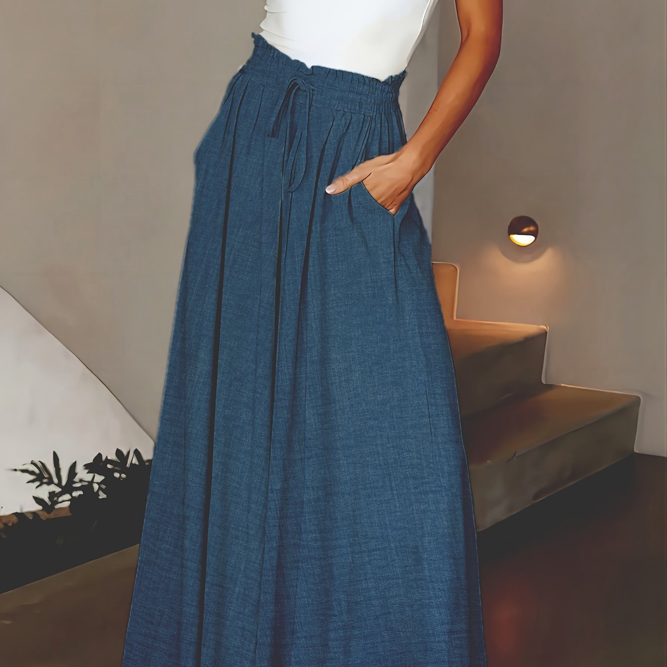 TEMU Elegant And Stylish Women's Loose Long Pants With A Drawstring Design For And