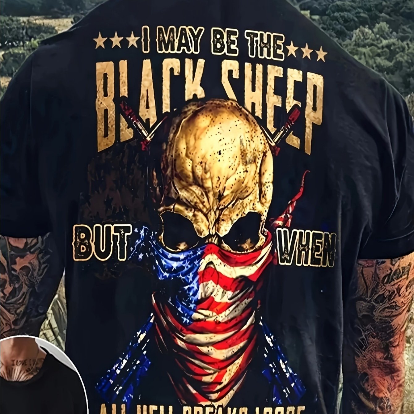 TEMU Men's Plus Size 3d Printed T-shirt Featuring A Patriotic Skull Design, Made Of, With A Relaxed Fit And Round Neckline, Suitable For , Machine