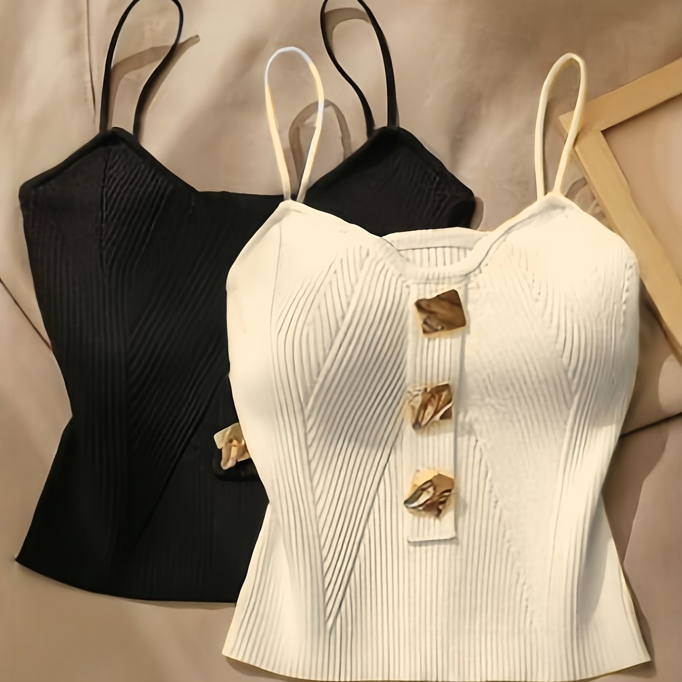 E-shop 2er Set Stil Strick Cami Top Oberbekleidung Ärmellos Rückenfrei Kurzes Top Tank Top Basislayer, für Teenager, Für Teenager