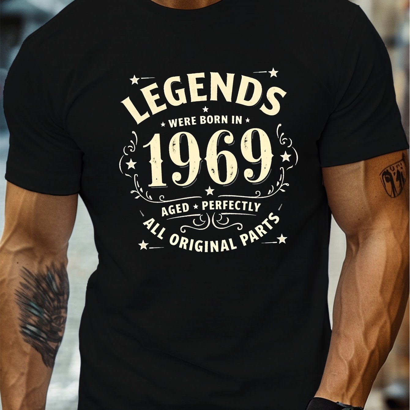 TEMU Born In 1969 Print, Men's Round Crew Neck Short Sleeve Tee, Casual T-shirtcasual Comfy Lightweight Top For Summer