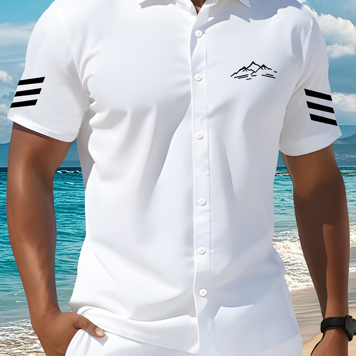 TEMU Stylish And Sophisticated Short-sleeved Shirt, Single Piece, Comfortable And Breathable, Button-up Collar Design, Fashionable And Versatile For