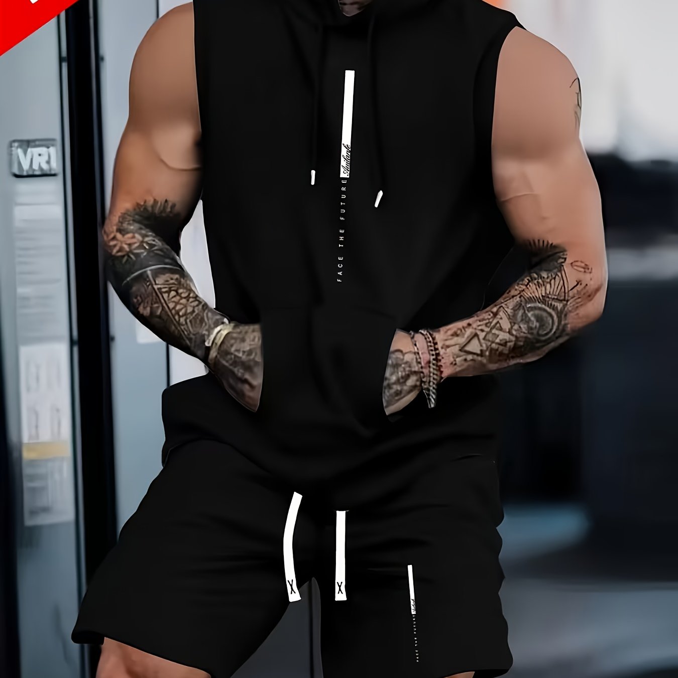 TEMU Nuovo Set Estivo Sportivo Casual da , Top Gilet Senza Maniche con Cappuccio e Pantaloncini con Elastico in Vita, a , Tessuto a Maglia, e